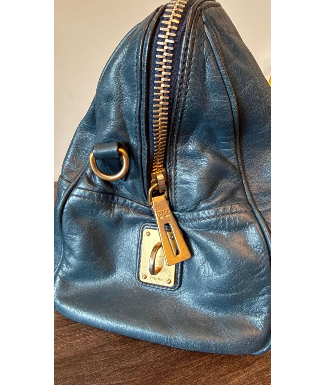 PRADA Темно-синяя кожаная сумка с короткими ручками, фото 5