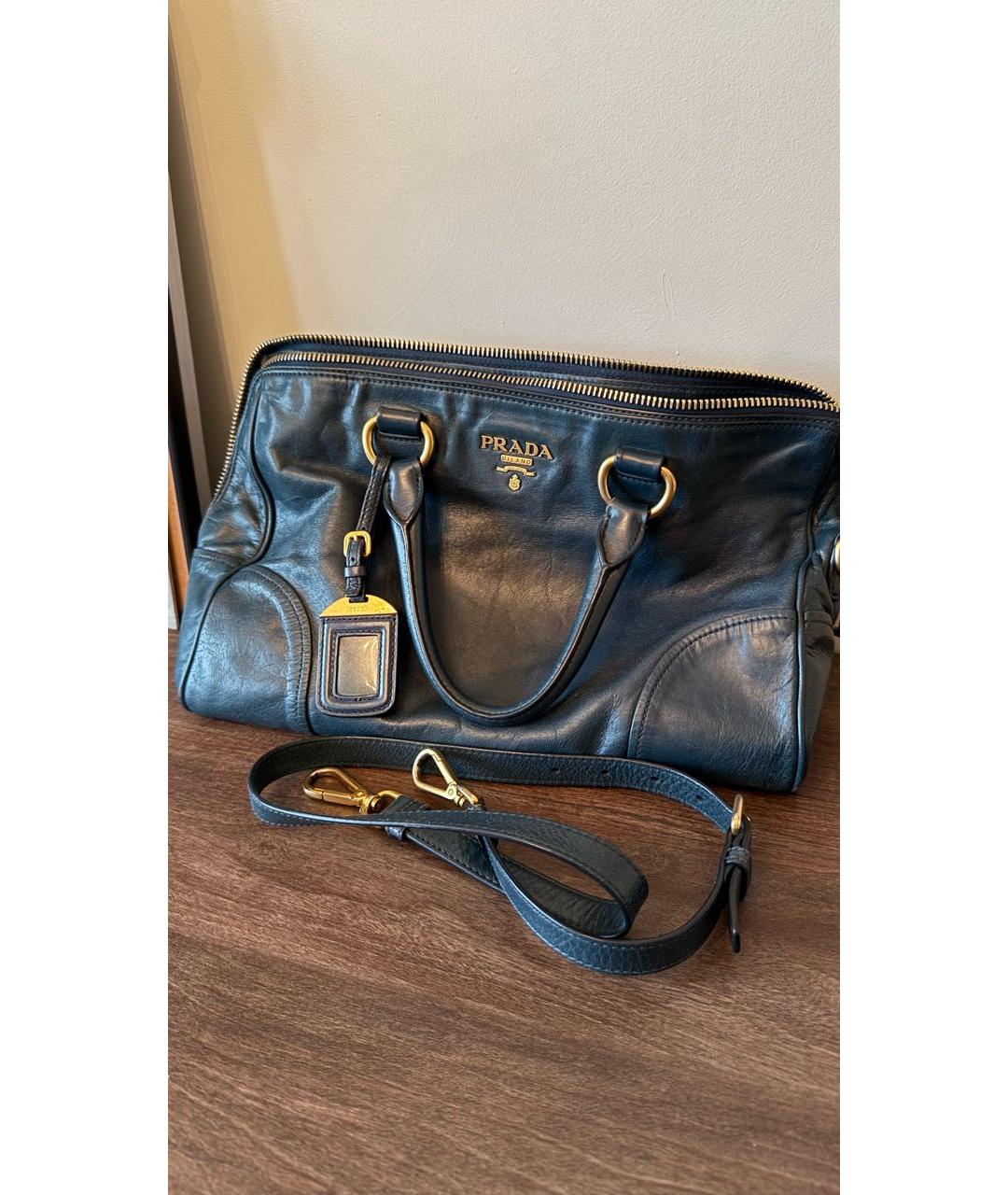 PRADA Темно-синяя кожаная сумка с короткими ручками, фото 2
