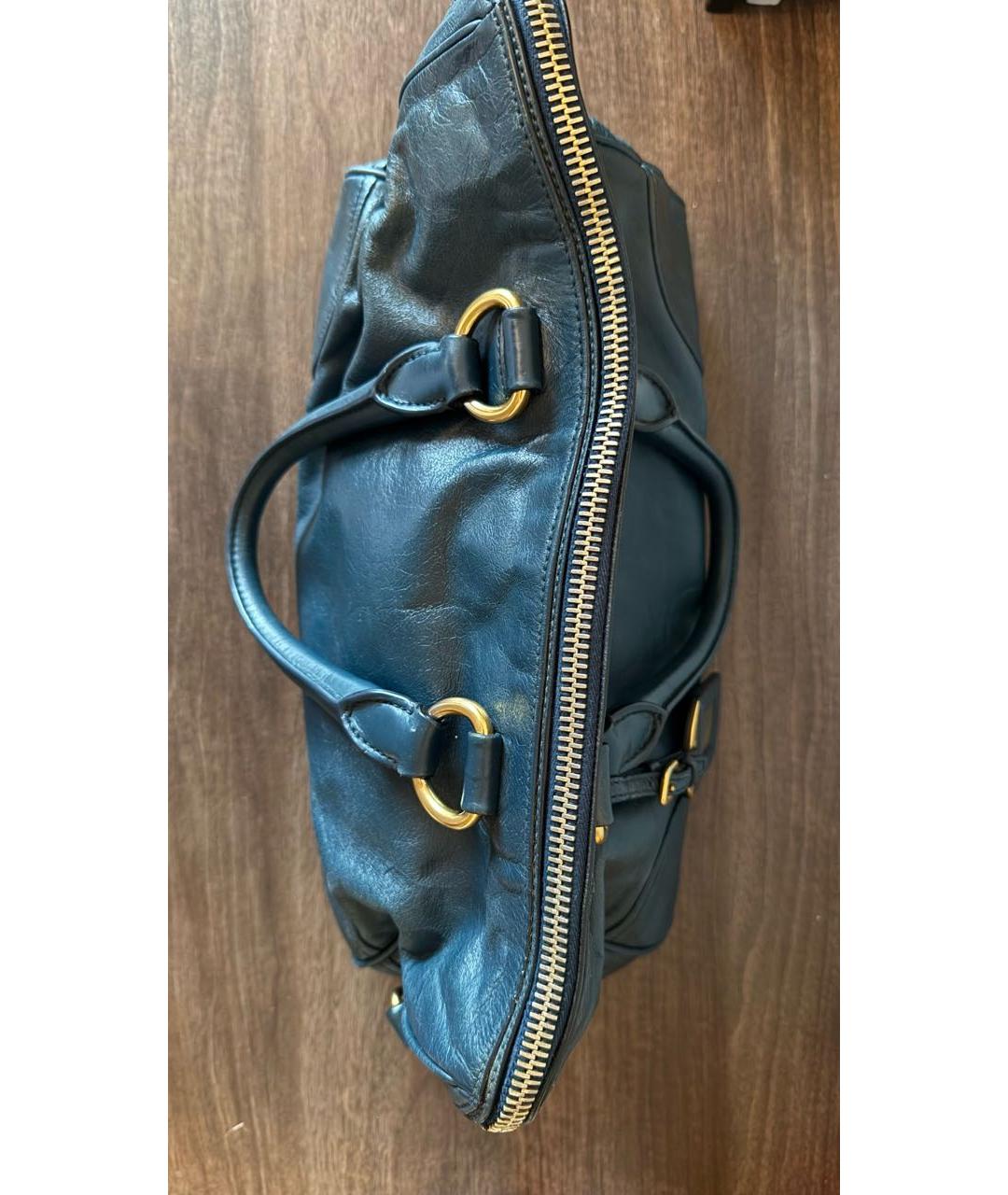 PRADA Темно-синяя кожаная сумка с короткими ручками, фото 6
