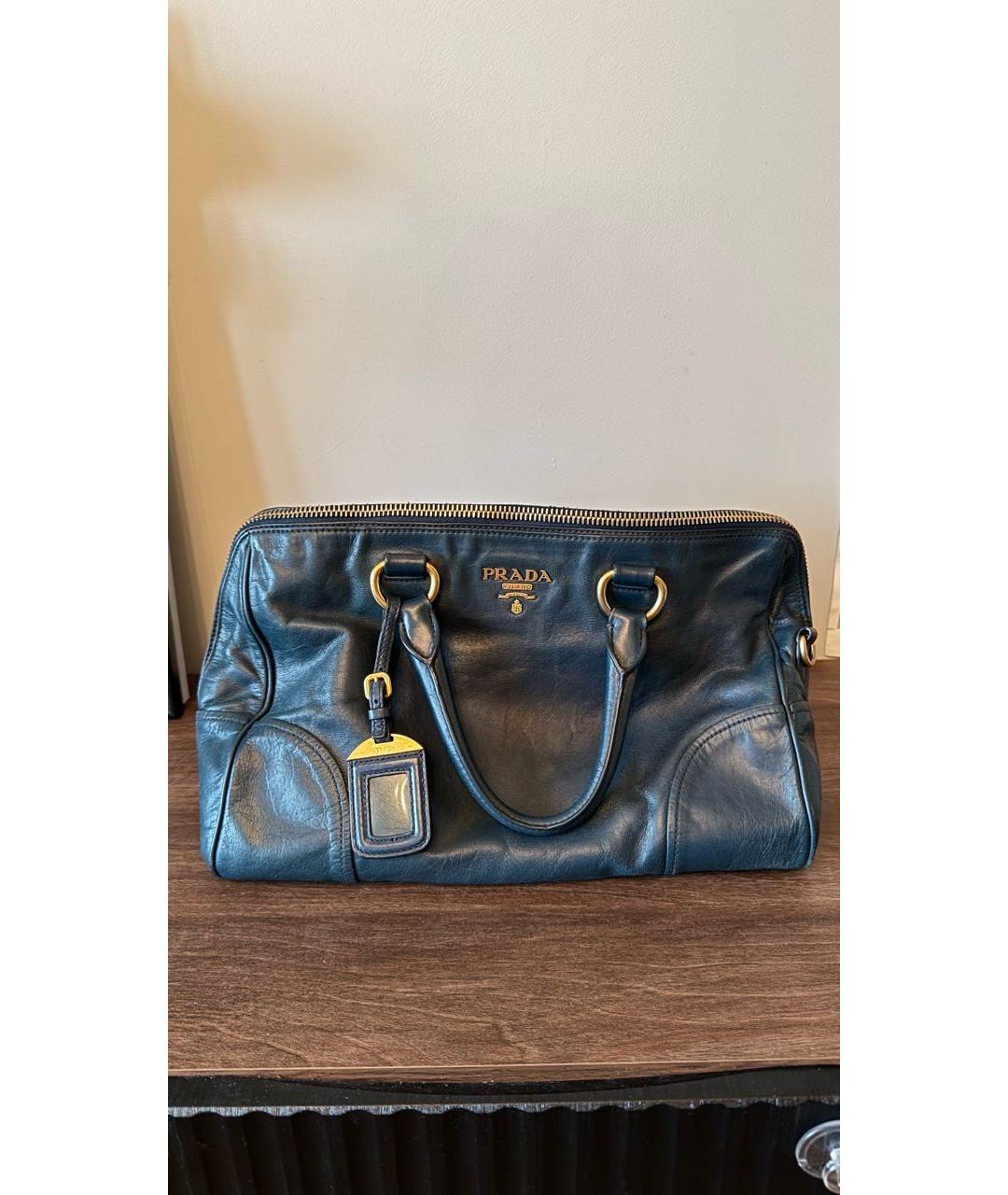 PRADA Темно-синяя кожаная сумка с короткими ручками, фото 9