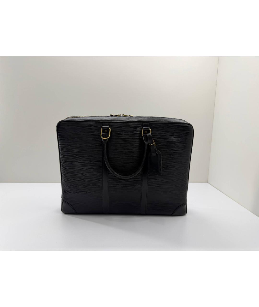 LOUIS VUITTON Черный кожаный портфель, фото 10