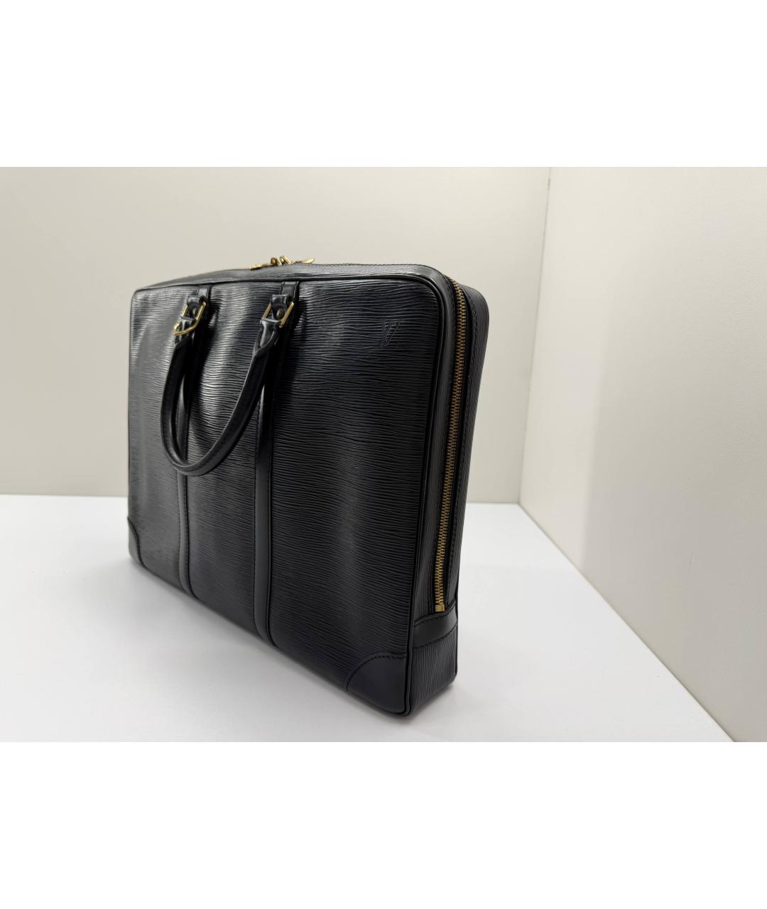 LOUIS VUITTON Черный кожаный портфель, фото 9