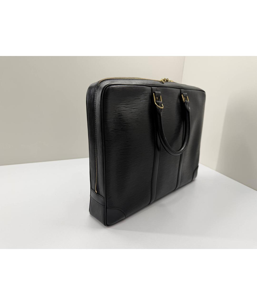 LOUIS VUITTON Черный кожаный портфель, фото 8