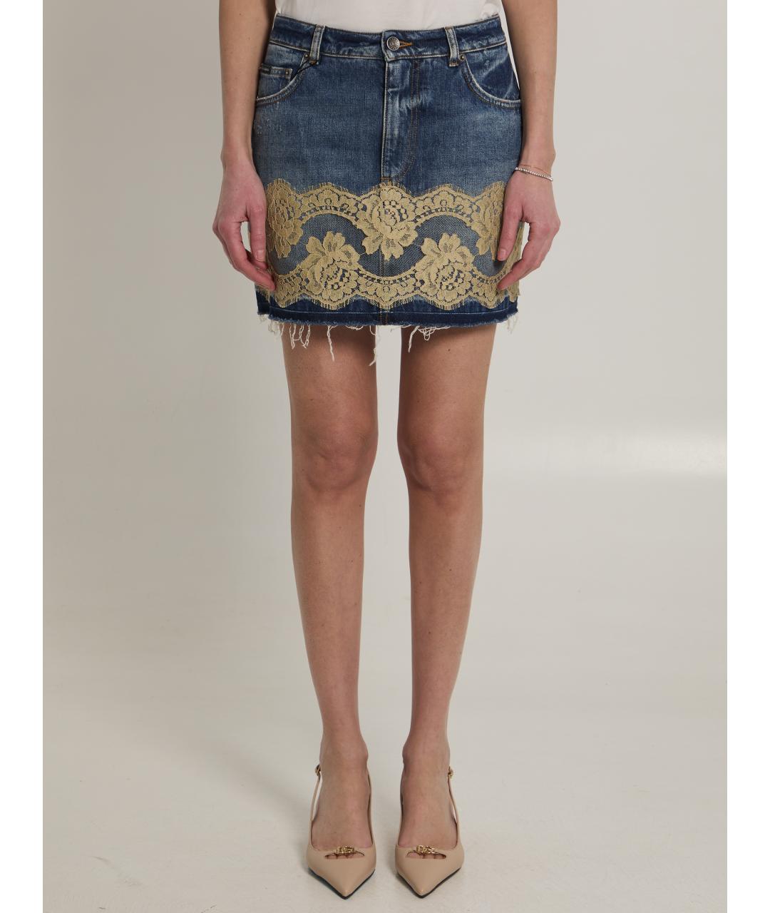 DOLCE&GABBANA Голубая хлопковая юбка мини, фото 5