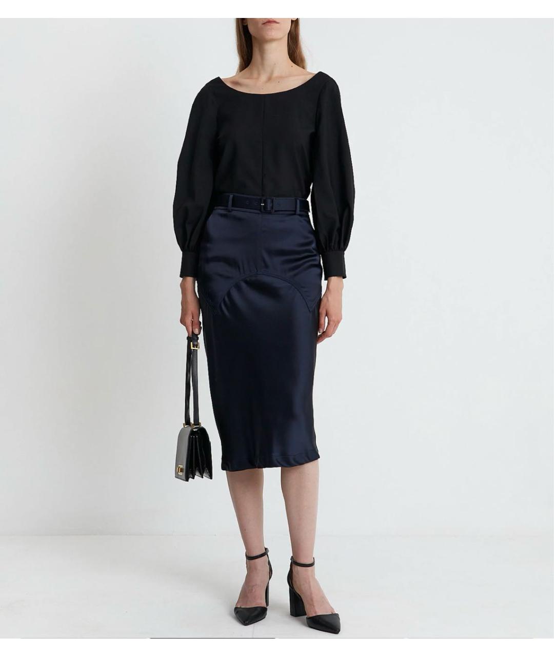 TOM FORD Темно-синяя ацетатная юбка миди, фото 5