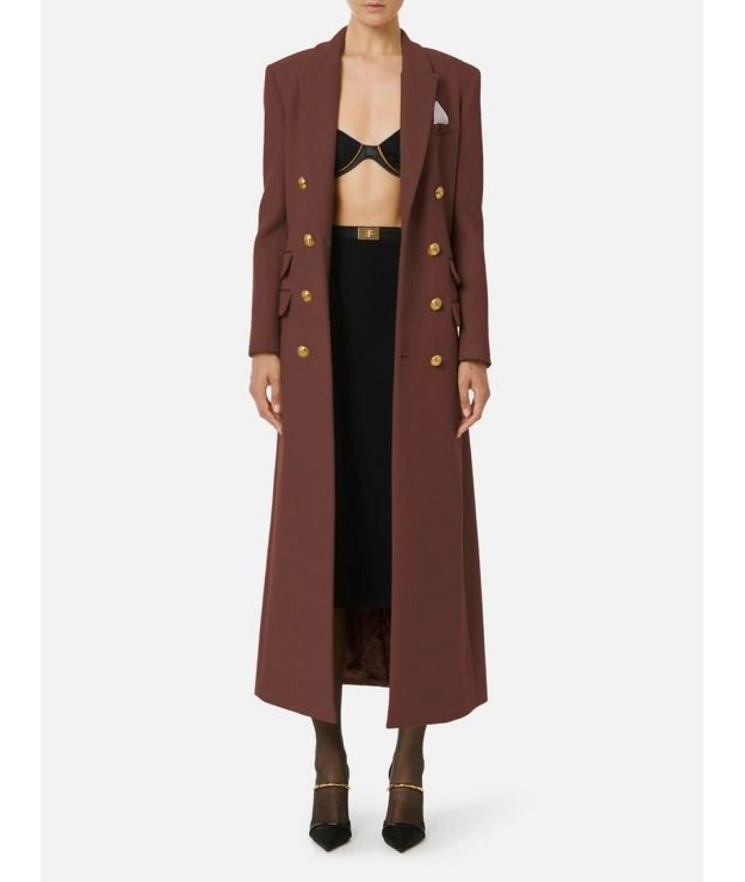 ELISABETTA FRANCHI Коричневое шерстяное пальто, фото 4