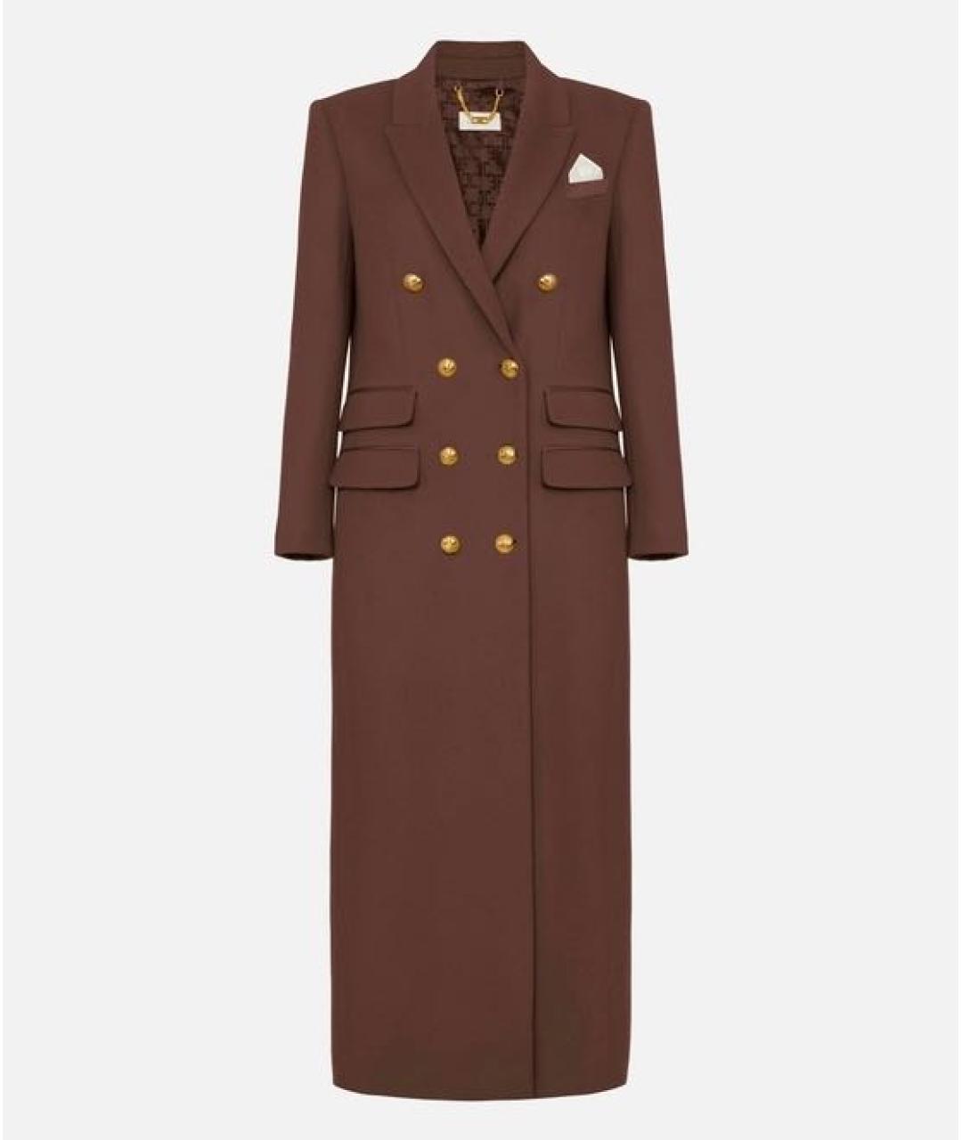 ELISABETTA FRANCHI Коричневое шерстяное пальто, фото 5