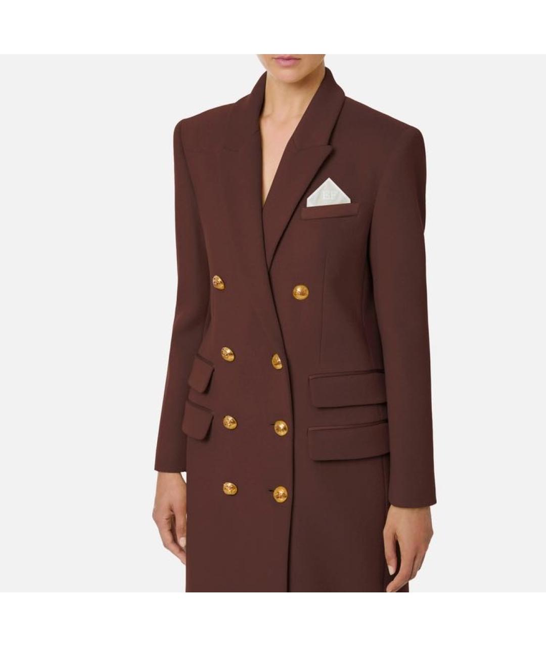 ELISABETTA FRANCHI Коричневое шерстяное пальто, фото 3