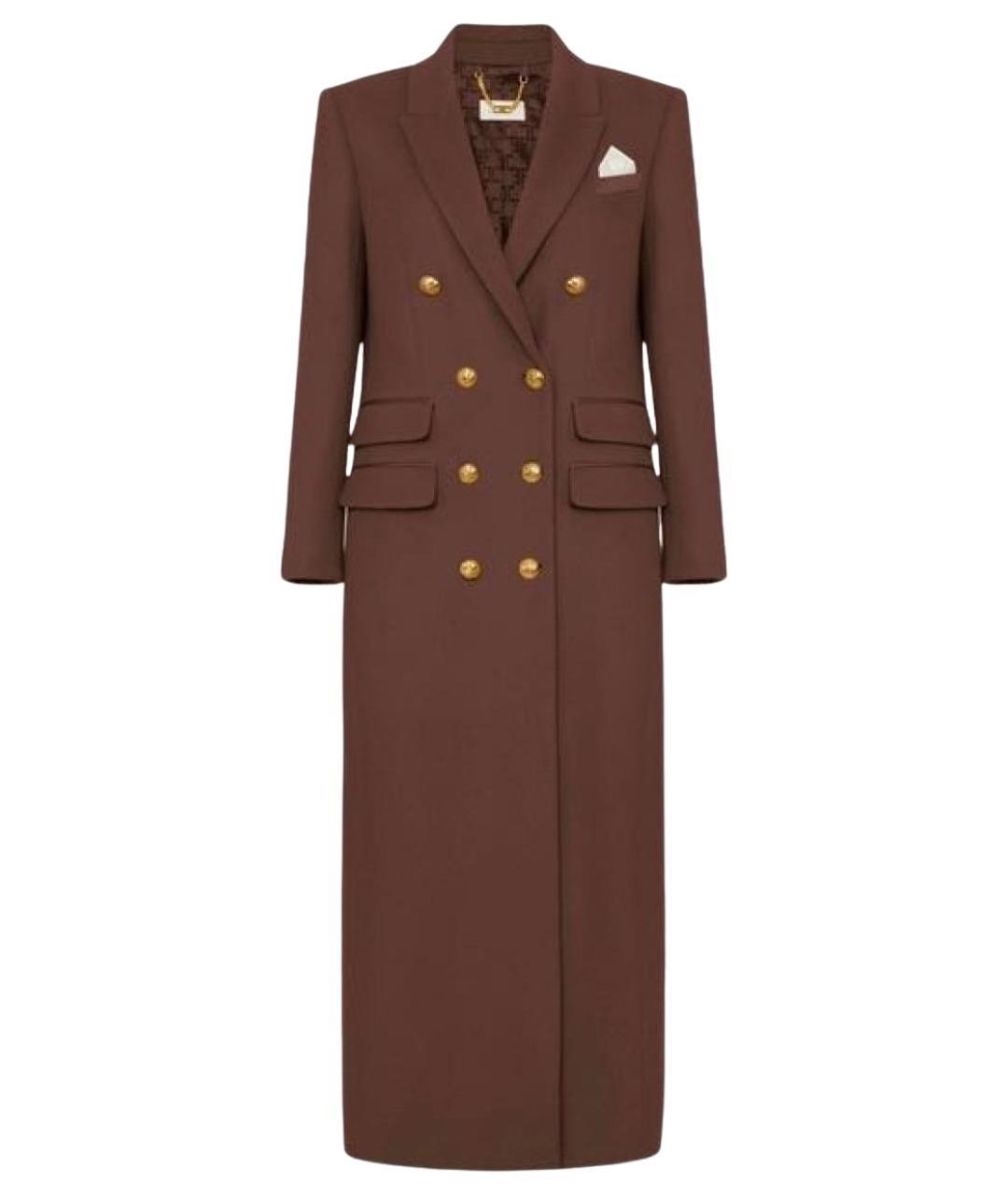 ELISABETTA FRANCHI Коричневое шерстяное пальто, фото 1