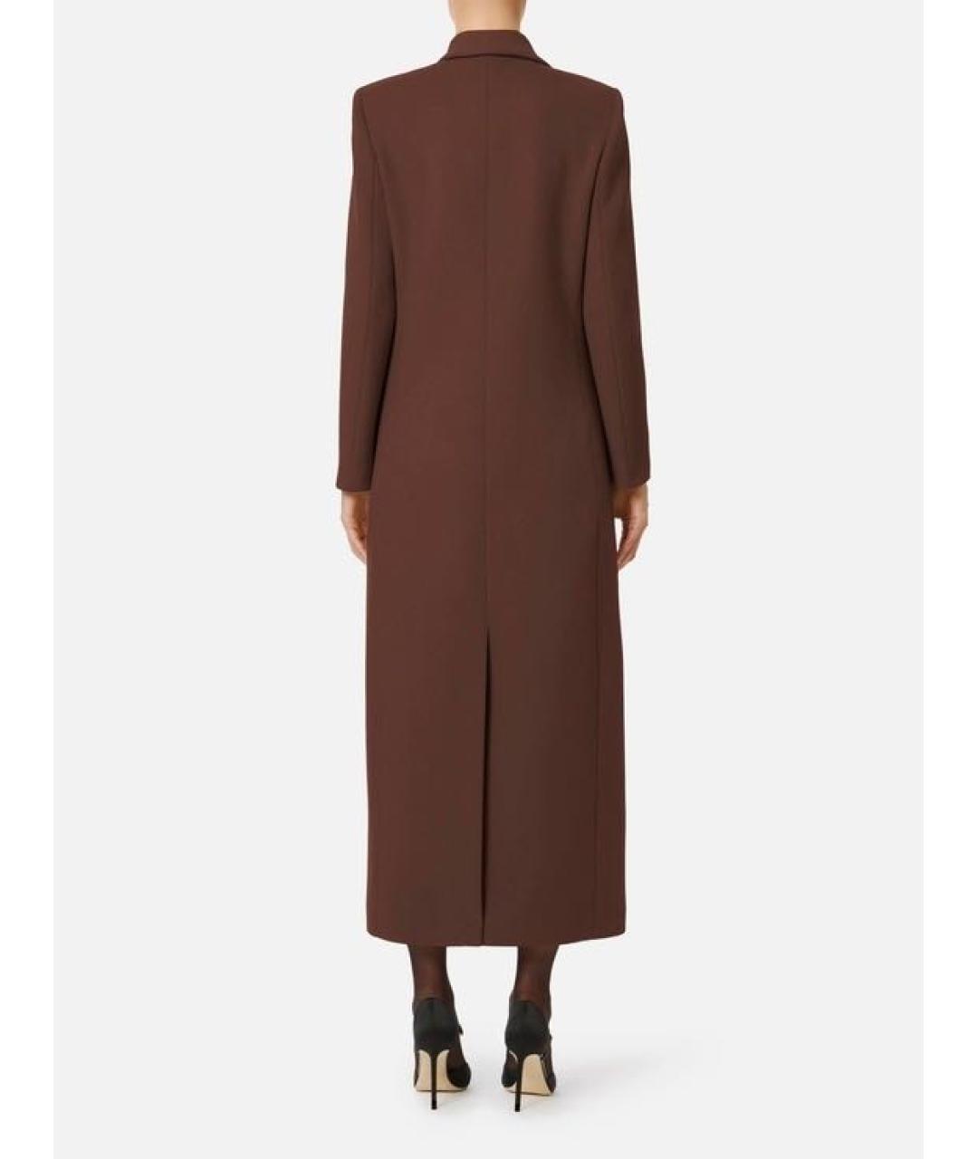 ELISABETTA FRANCHI Коричневое шерстяное пальто, фото 2
