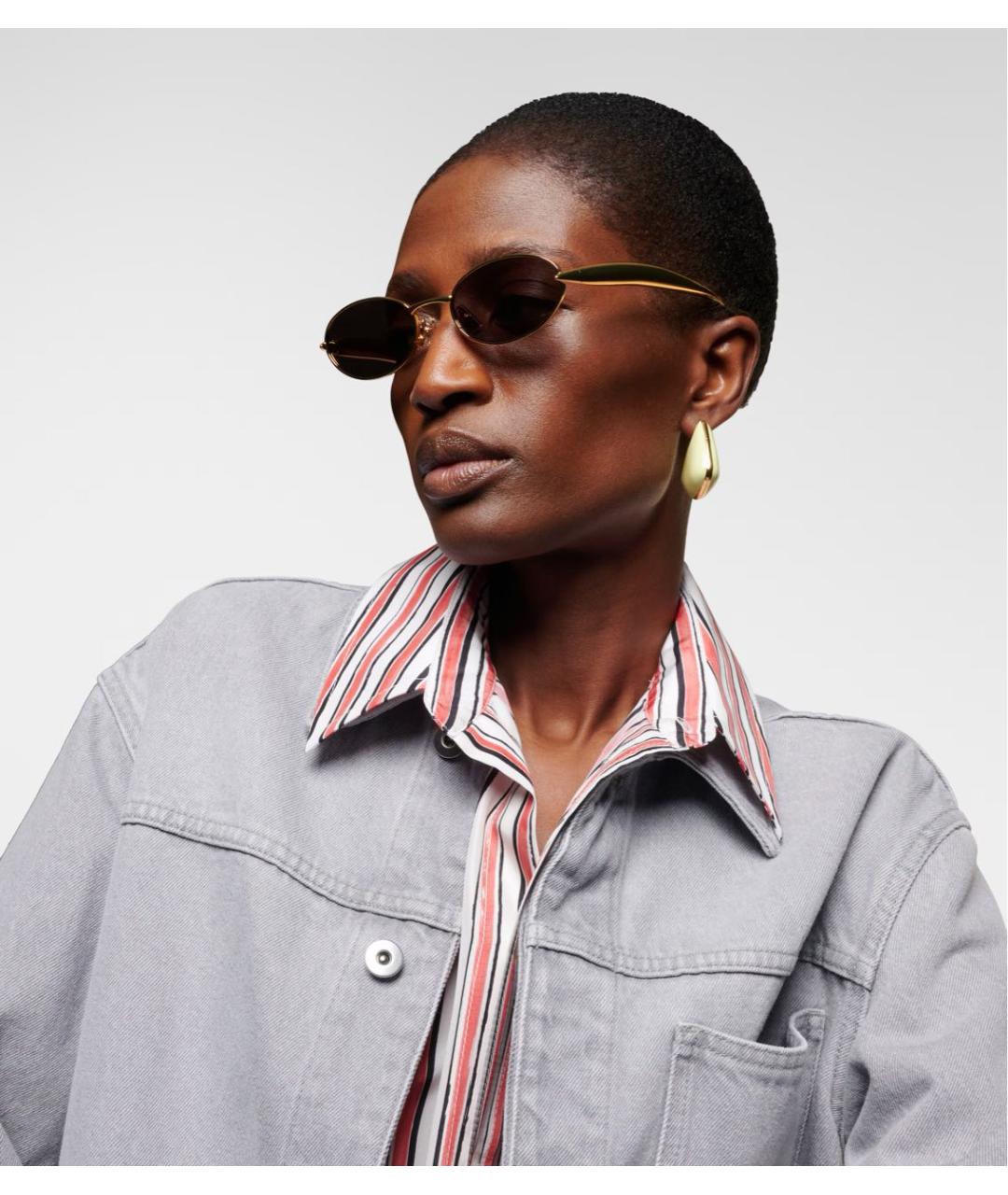 BOTTEGA VENETA Золотые металлические солнцезащитные очки, фото 6