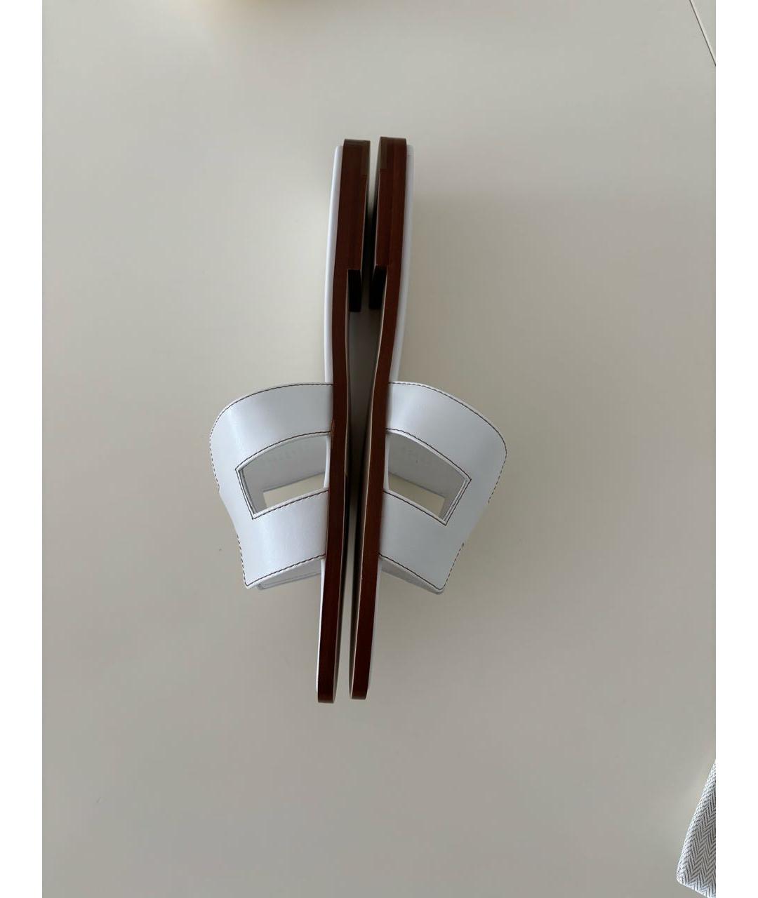 HERMES Белые кожаные шлепанцы, фото 3