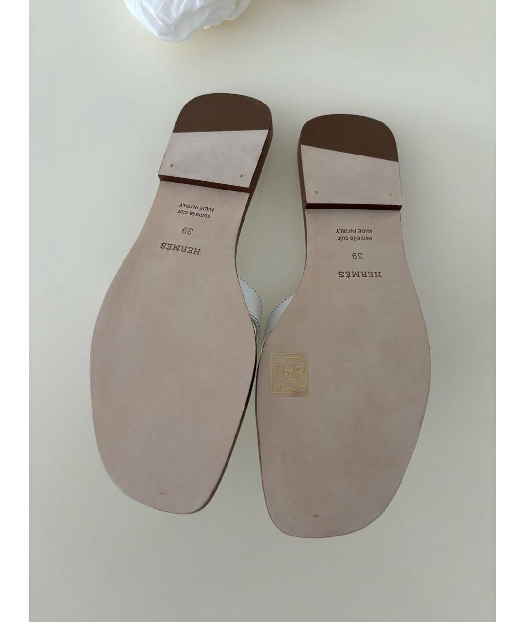 HERMES Белые кожаные шлепанцы, фото 5
