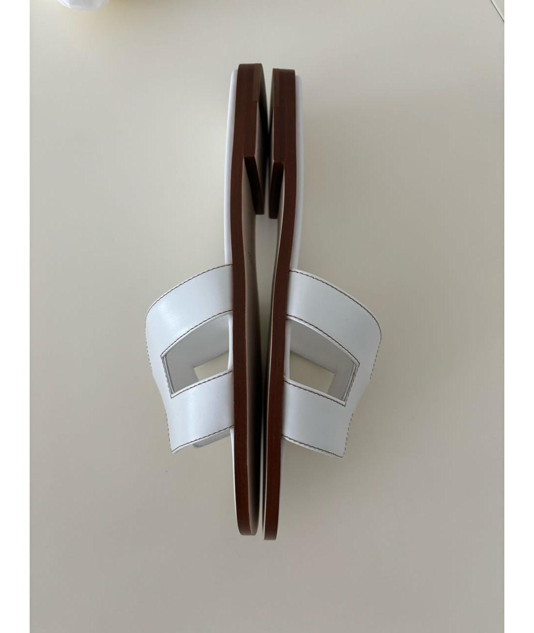 HERMES Белые кожаные шлепанцы, фото 4