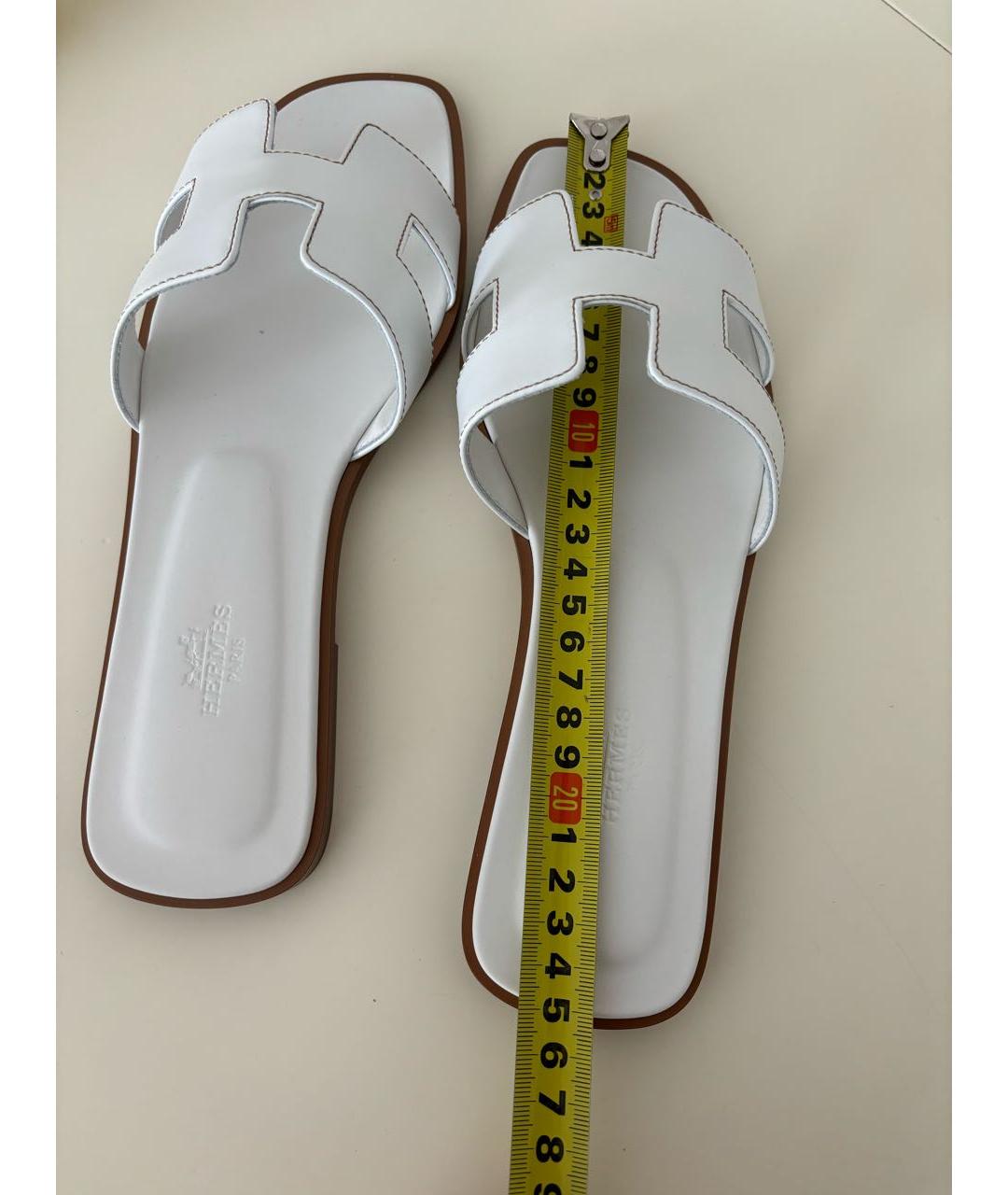 HERMES Белые кожаные шлепанцы, фото 7