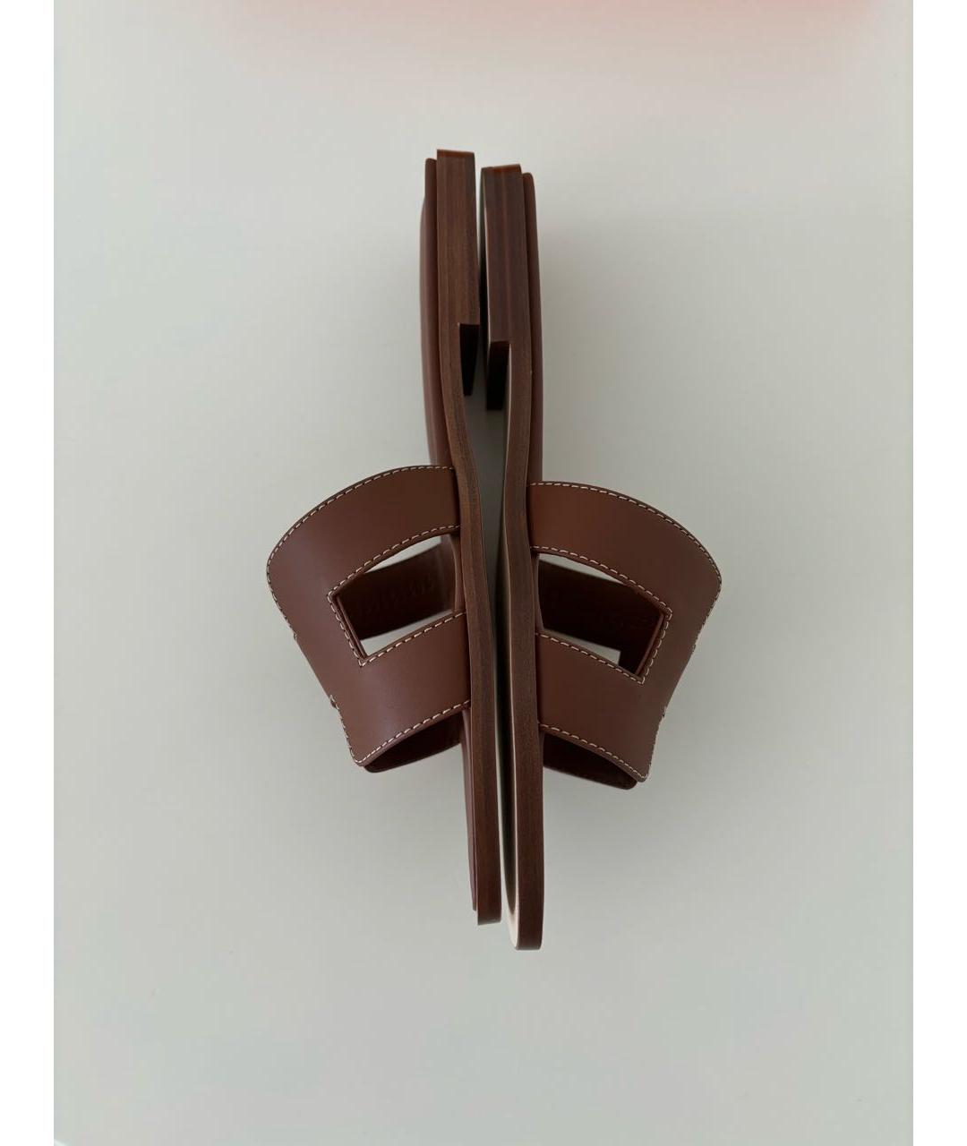 HERMES Коричневые кожаные шлепанцы, фото 3