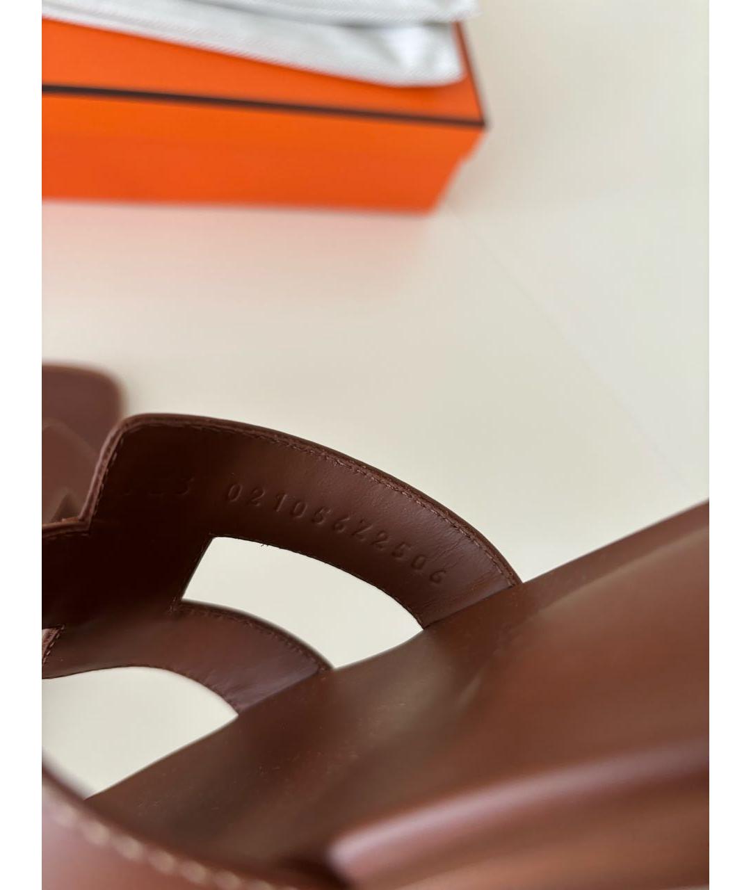 HERMES Коричневые кожаные шлепанцы, фото 6