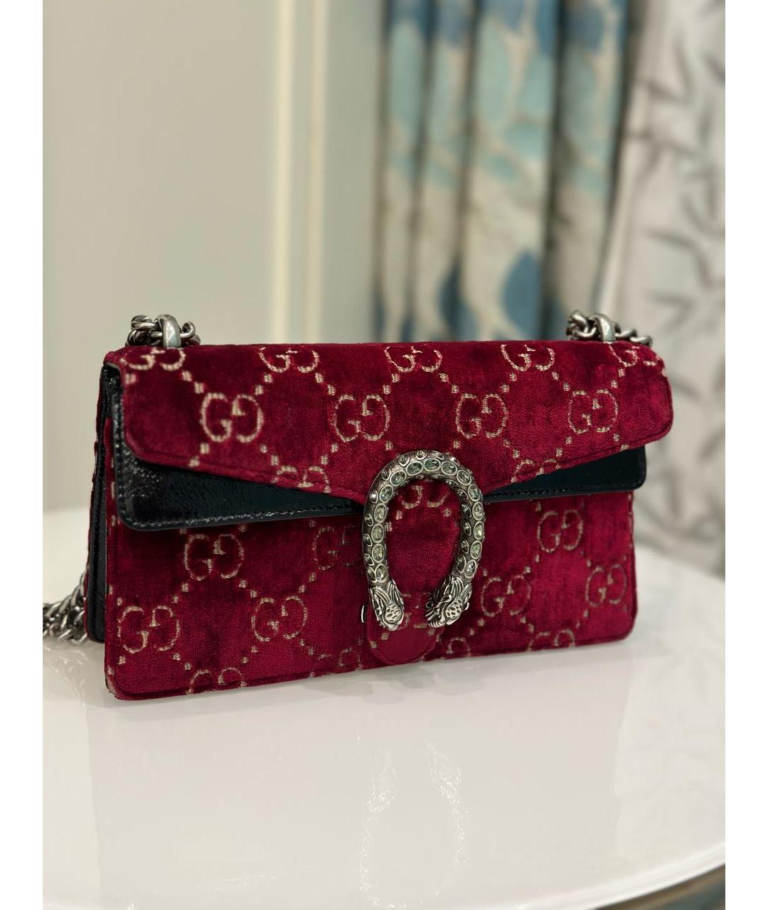 GUCCI Бордовая бархатная сумка через плечо, фото 2
