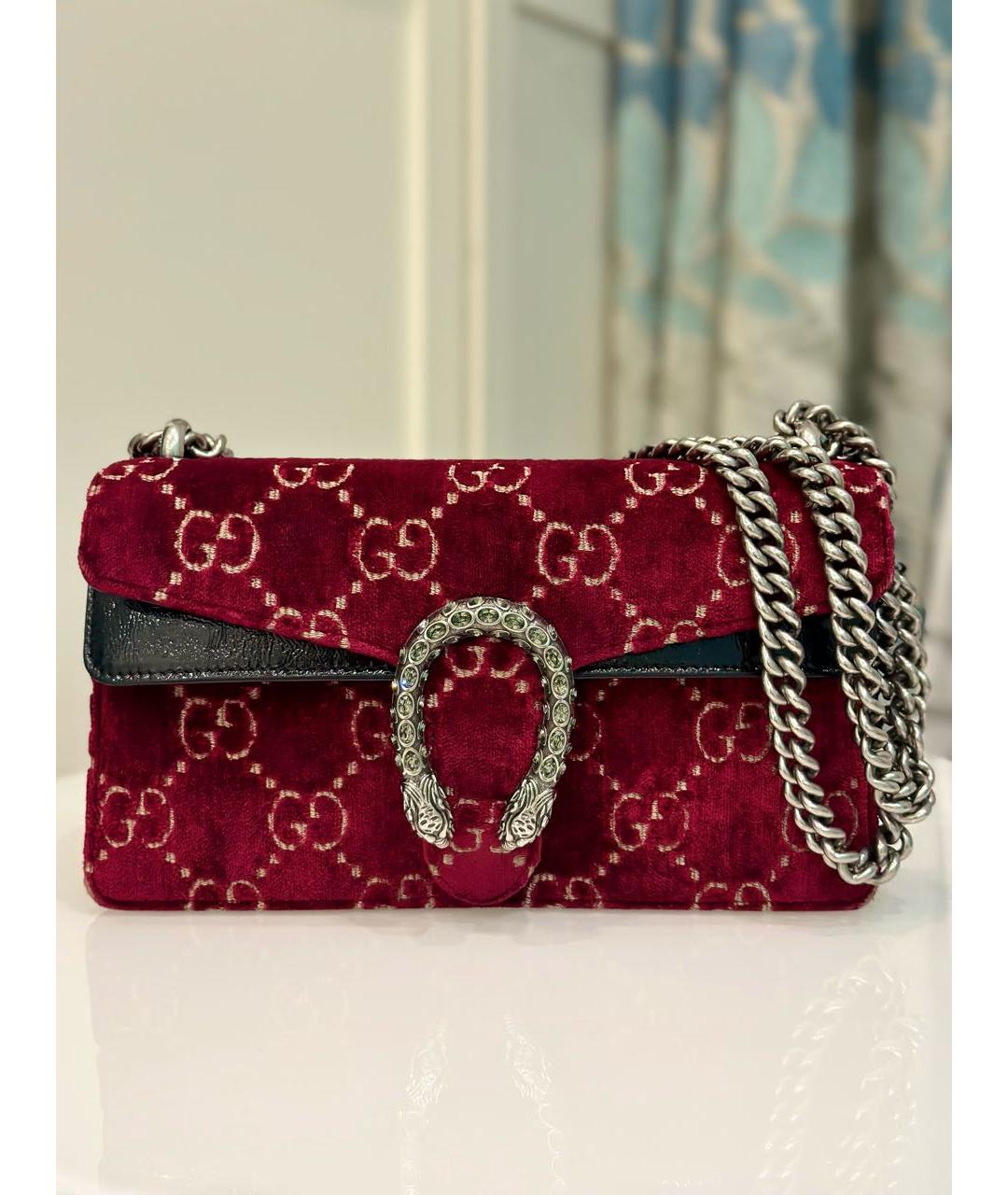 GUCCI Бордовая бархатная сумка через плечо, фото 7