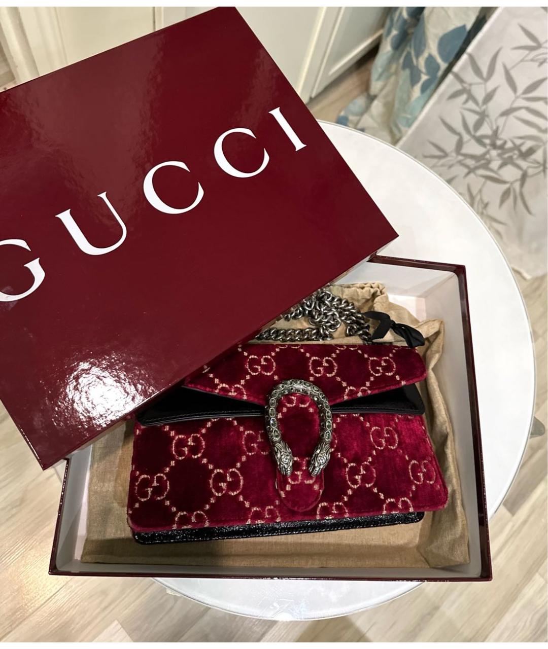 GUCCI Бордовая бархатная сумка через плечо, фото 5