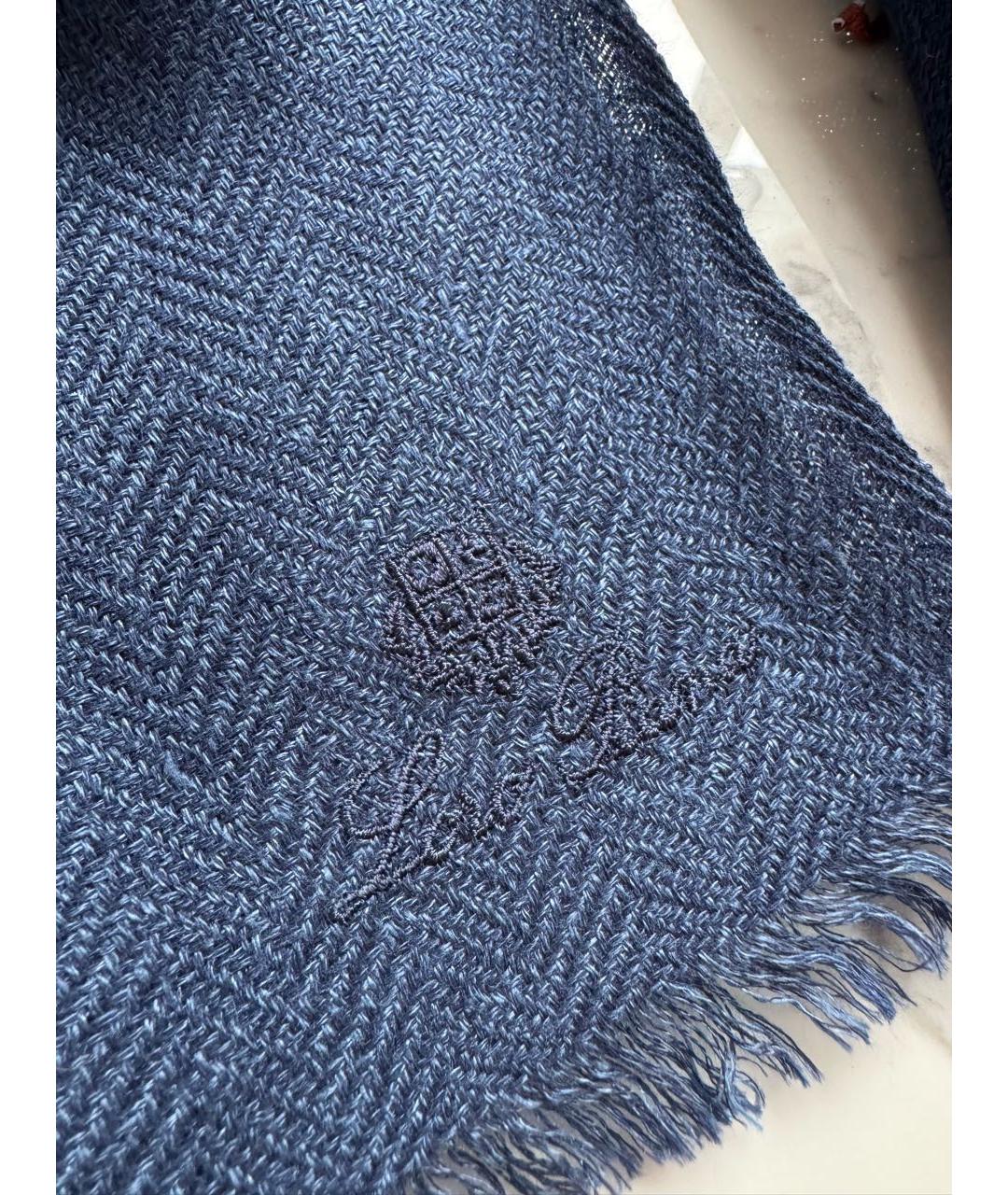 LORO PIANA Темно-синий льняной шарф, фото 2