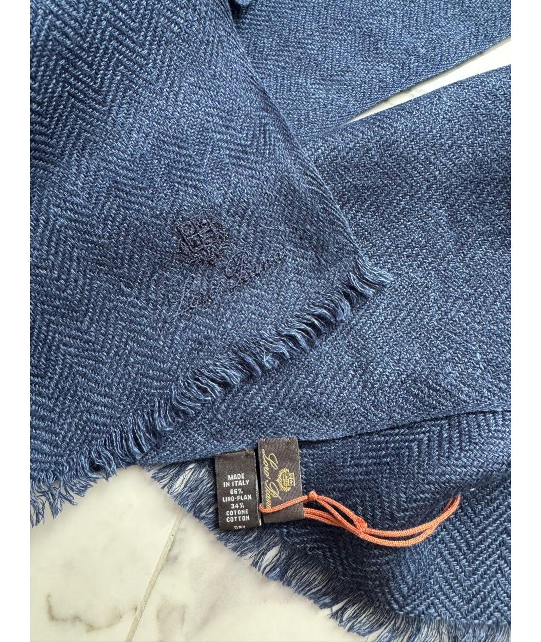 LORO PIANA Темно-синий льняной шарф, фото 4