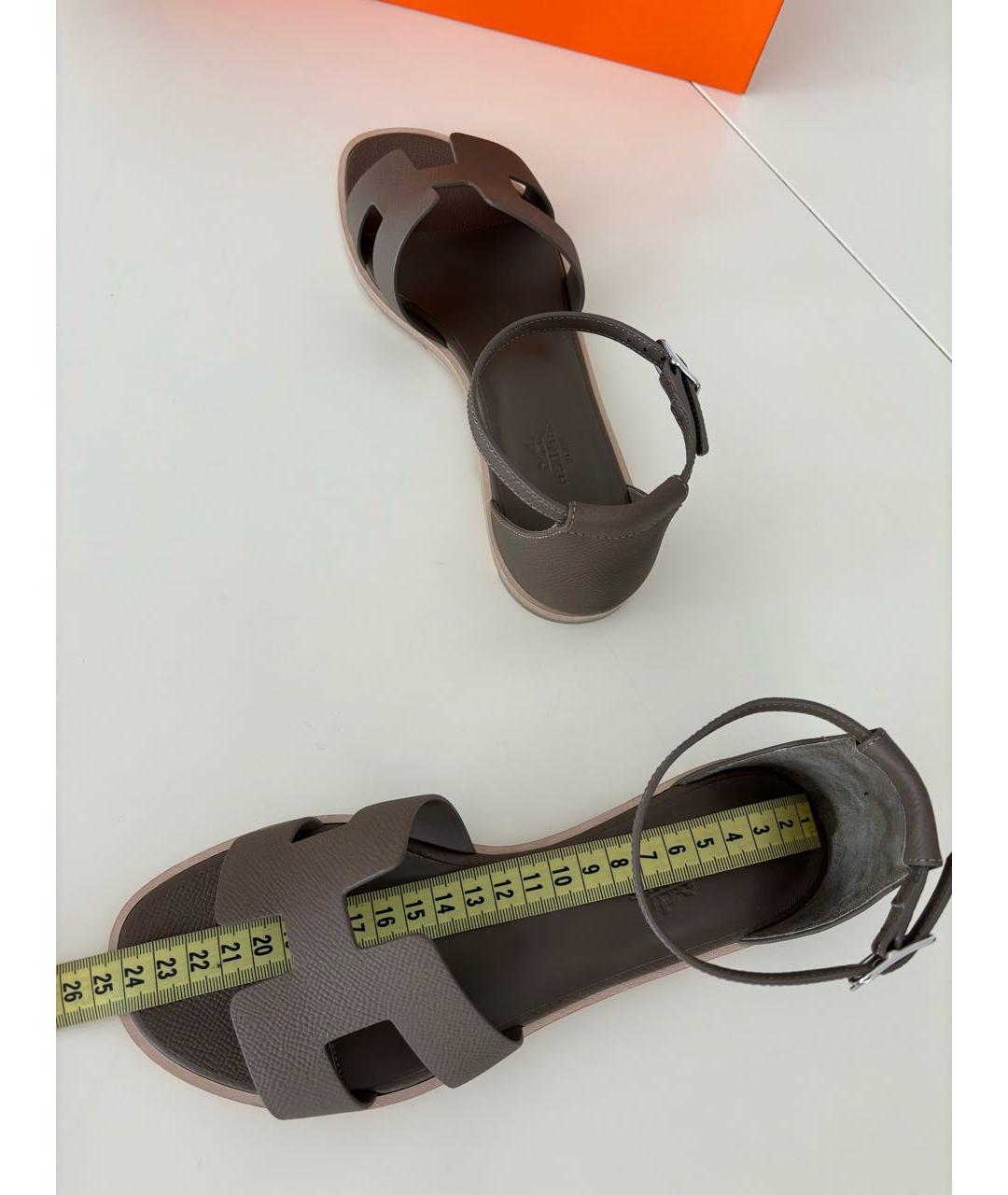HERMES Хаки кожаные сандалии, фото 7