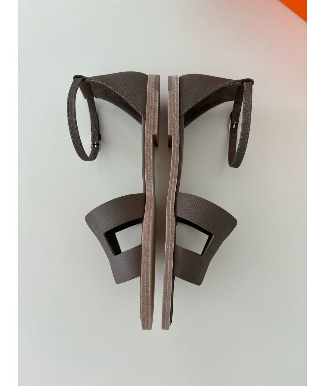 HERMES Хаки кожаные сандалии, фото 4