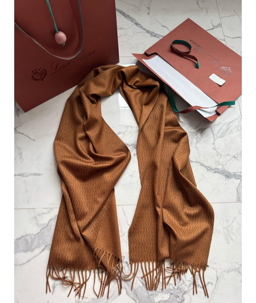 LORO PIANA Коричневый шелковый шарф, фото 8