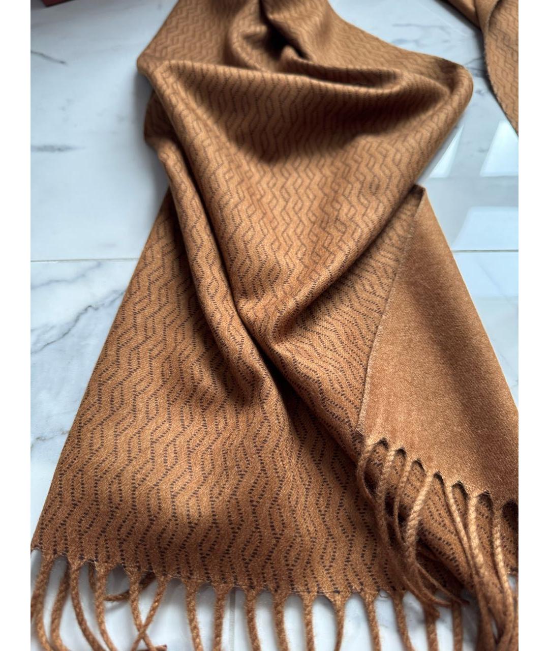 LORO PIANA Коричневый шелковый шарф, фото 6