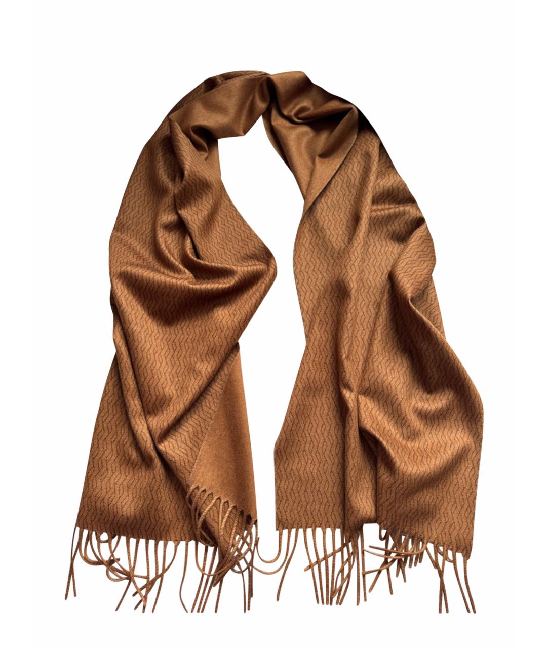 LORO PIANA Коричневый шелковый шарф, фото 1