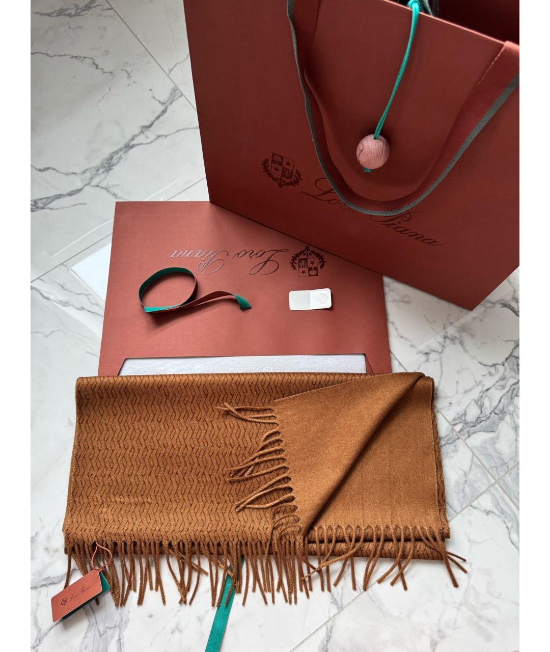 LORO PIANA Коричневый шелковый шарф, фото 2