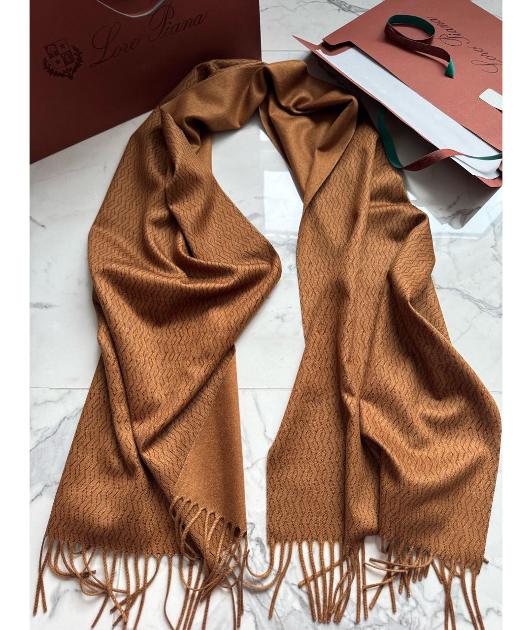 LORO PIANA Коричневый шелковый шарф, фото 9