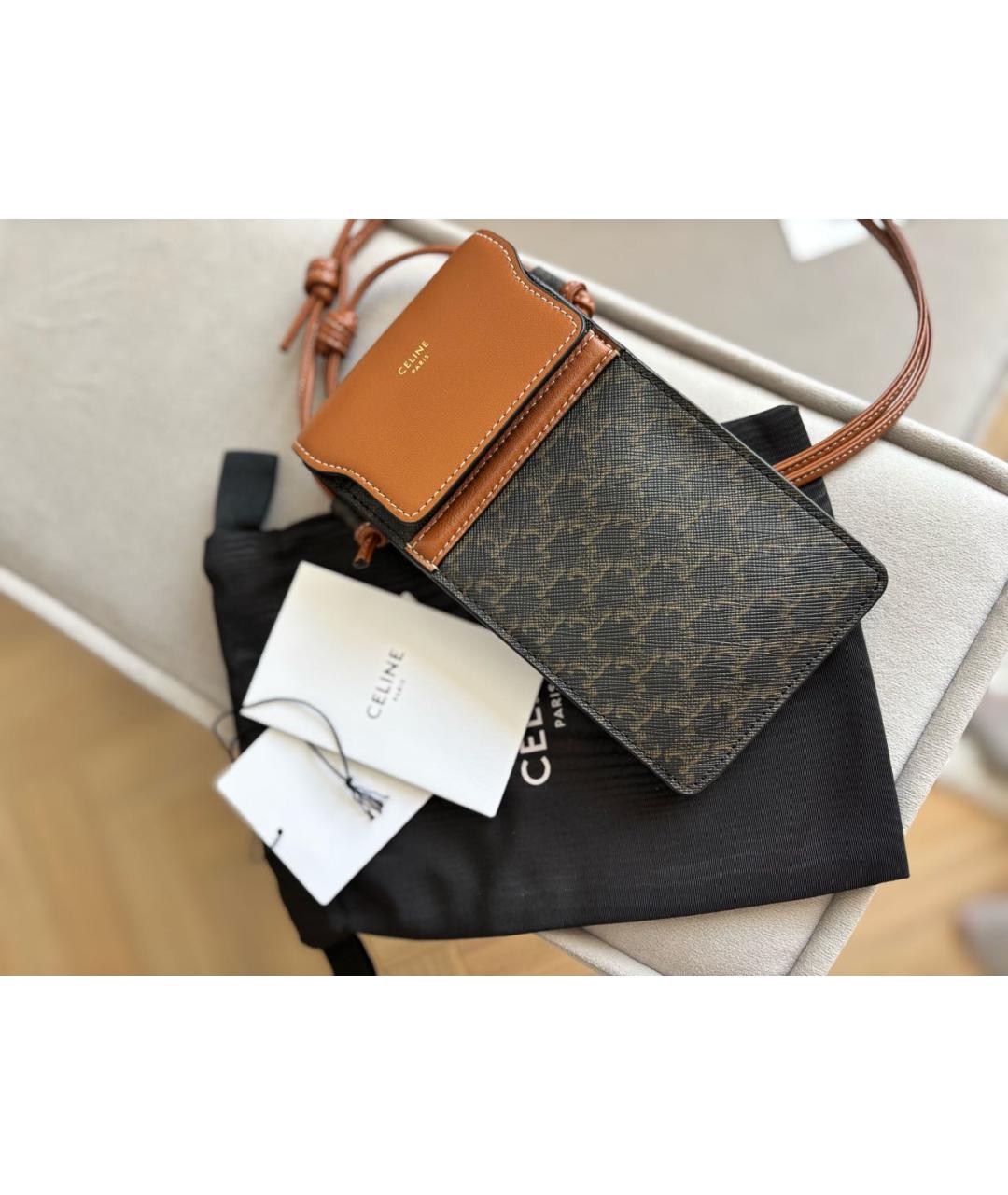CELINE Коричневая кожаная сумка через плечо, фото 4