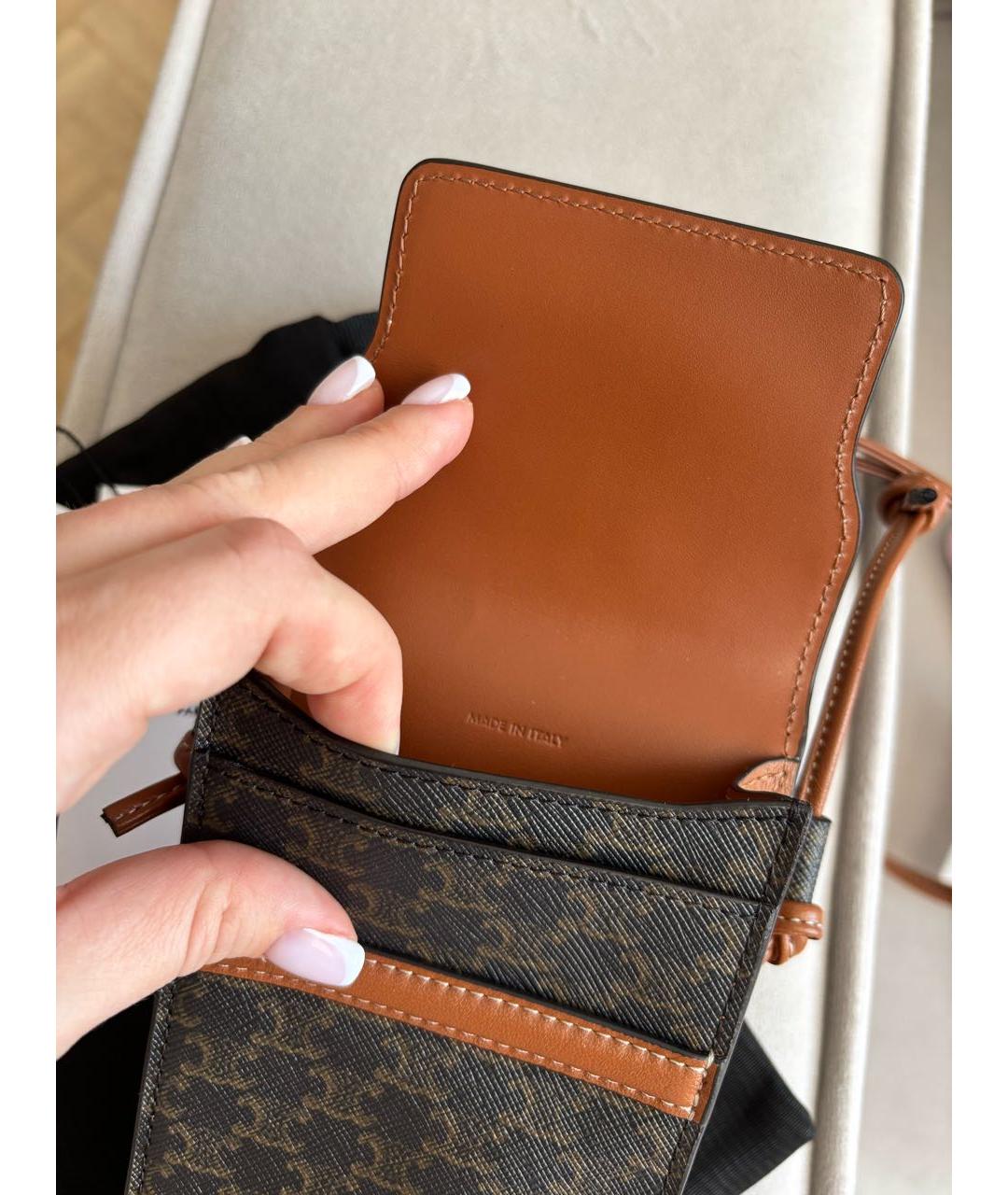 CELINE Коричневая кожаная сумка через плечо, фото 5