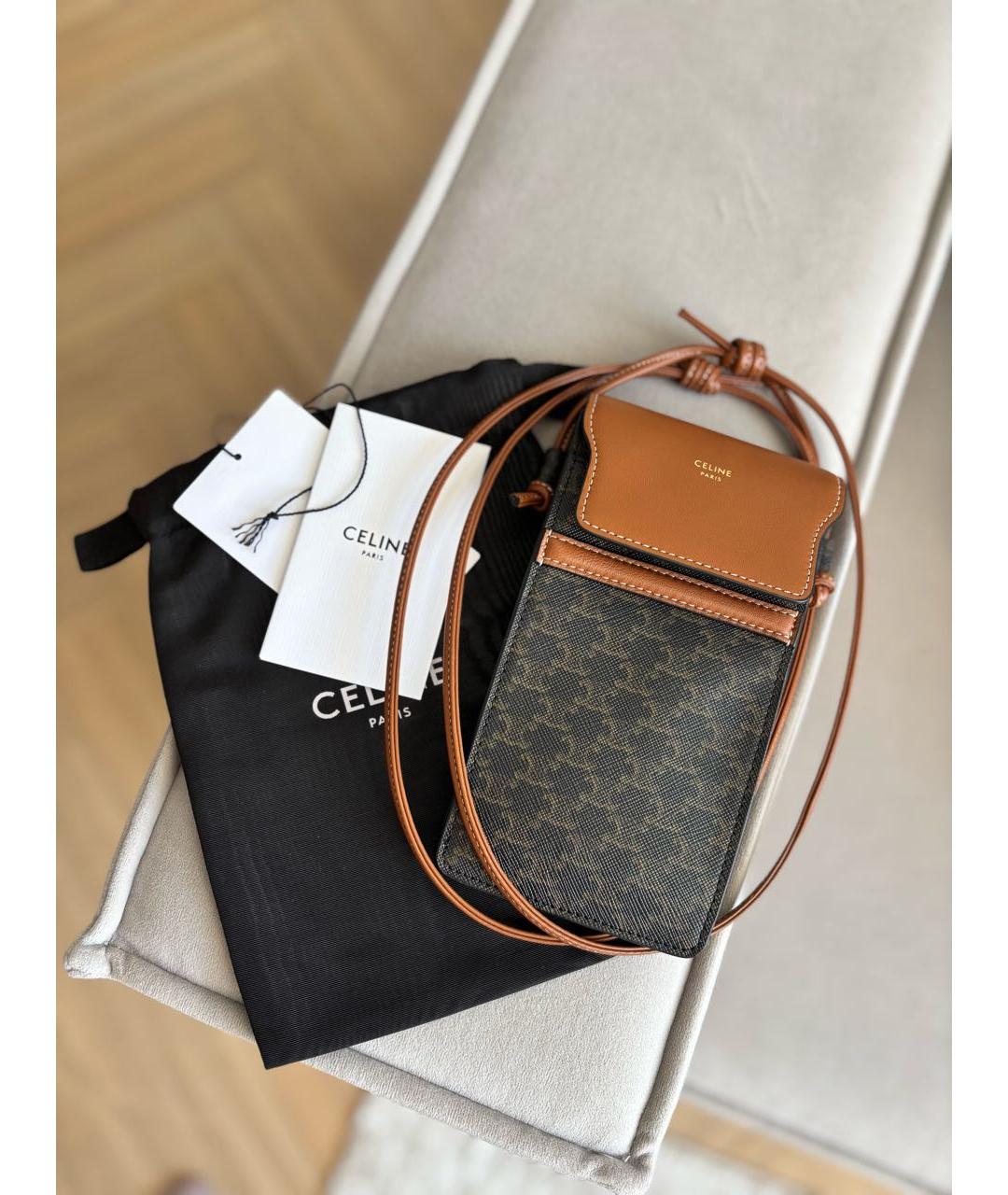 CELINE Коричневая кожаная сумка через плечо, фото 2