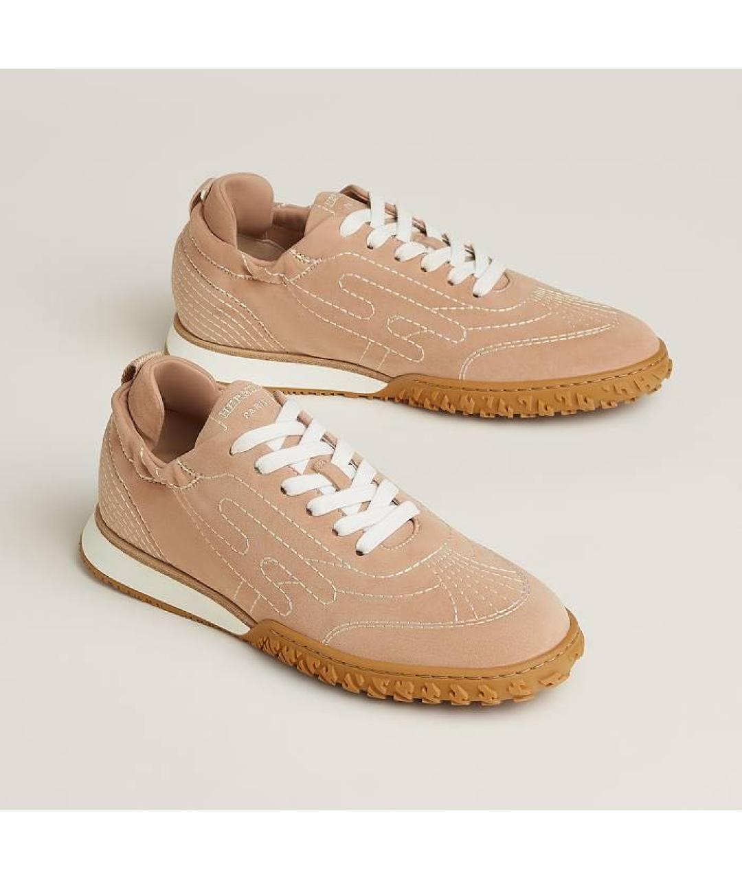 HERMES Бежевые замшевые кроссовки, фото 2