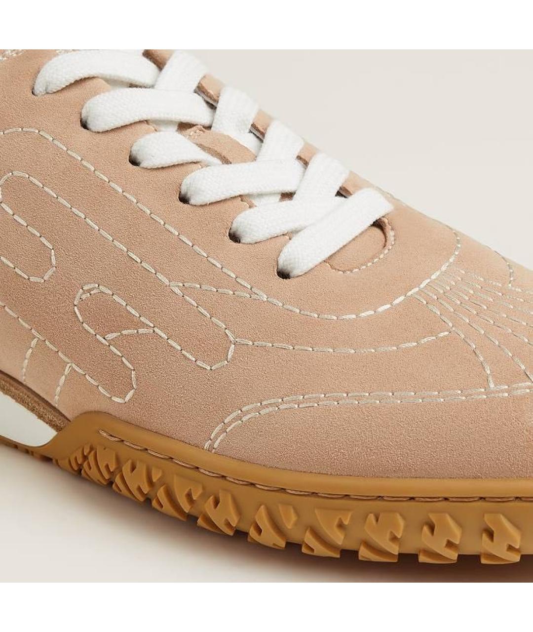 HERMES Бежевые замшевые кроссовки, фото 3