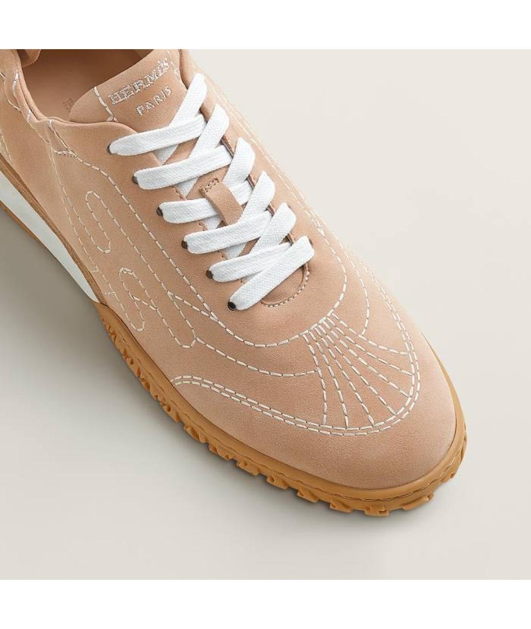 HERMES Бежевые замшевые кроссовки, фото 7