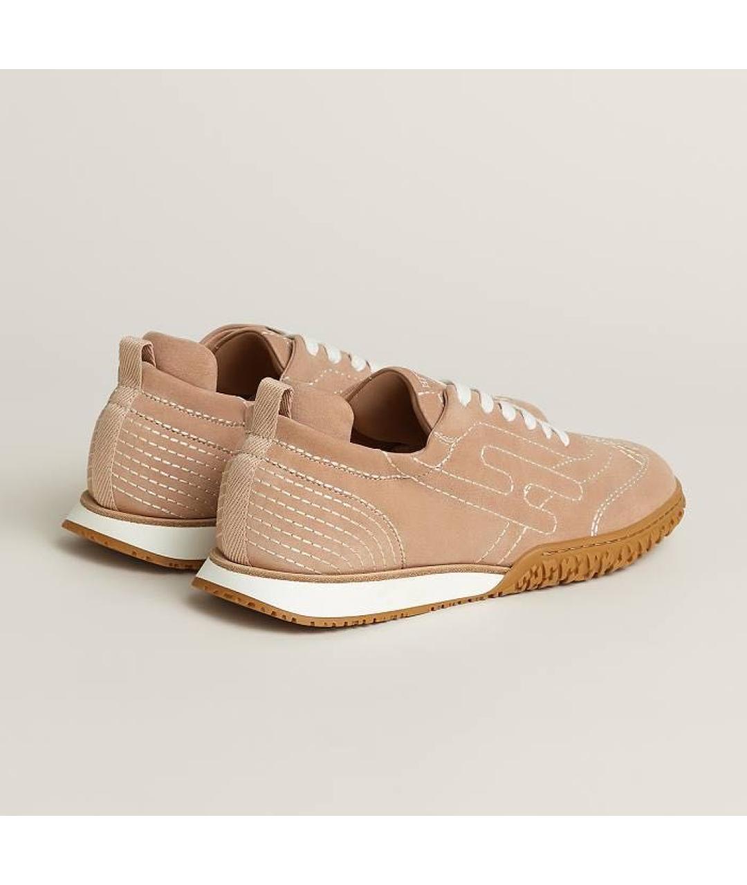 HERMES Бежевые замшевые кроссовки, фото 5