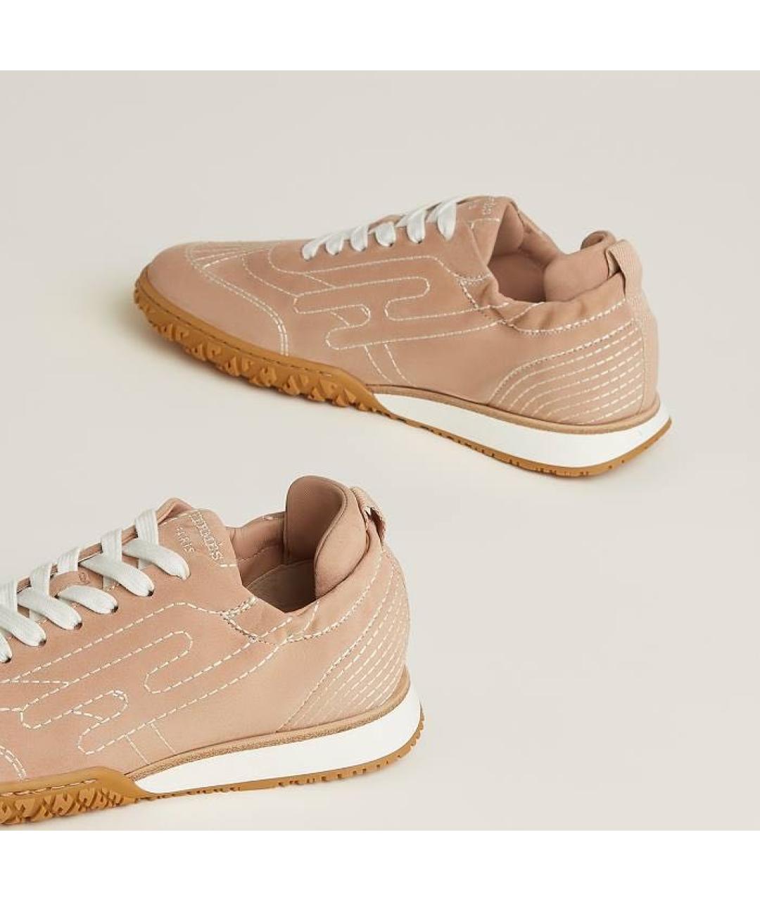 HERMES Бежевые замшевые кроссовки, фото 6