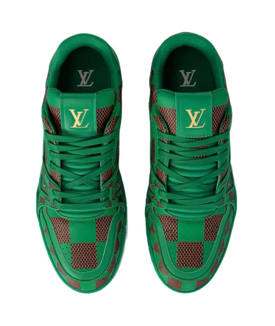 LOUIS VUITTON Зеленые кожаные низкие кроссовки / кеды, фото 4