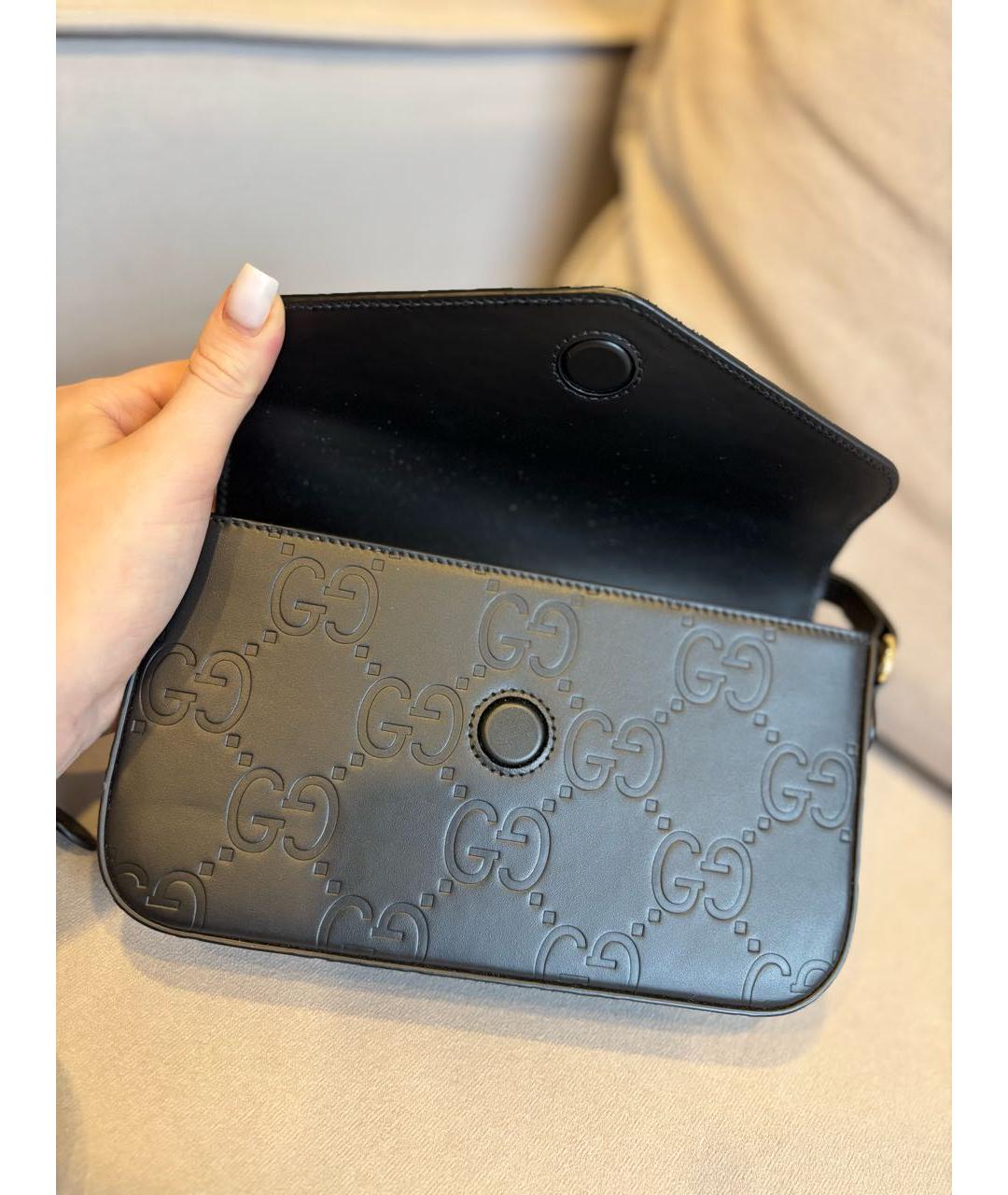 GUCCI Черная кожаная сумка через плечо, фото 2