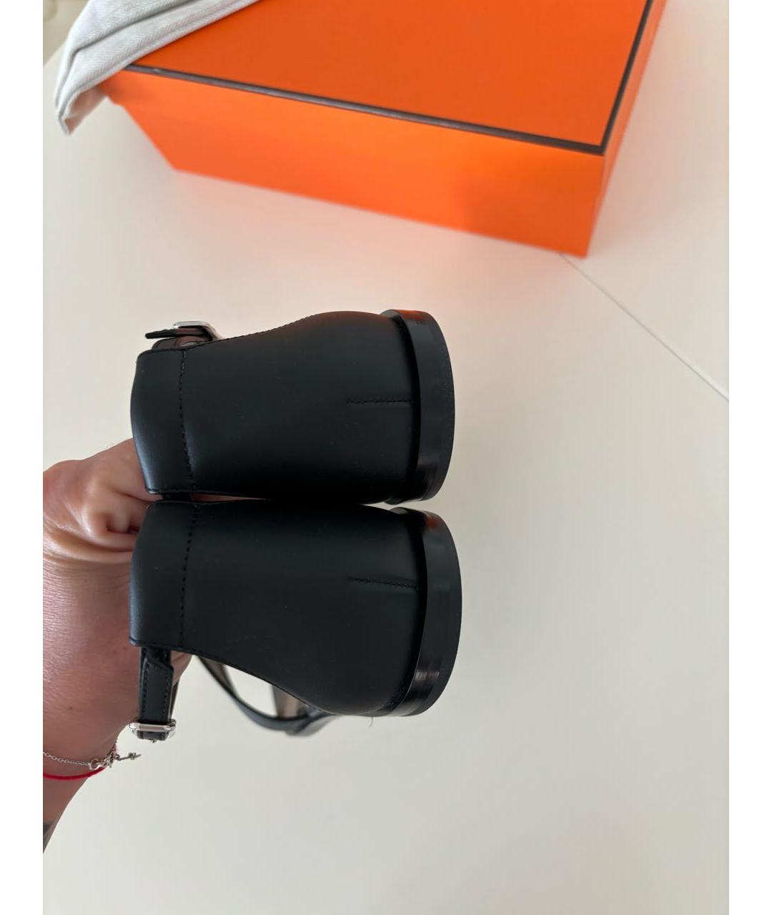 HERMES Черные кожаные сандалии, фото 2