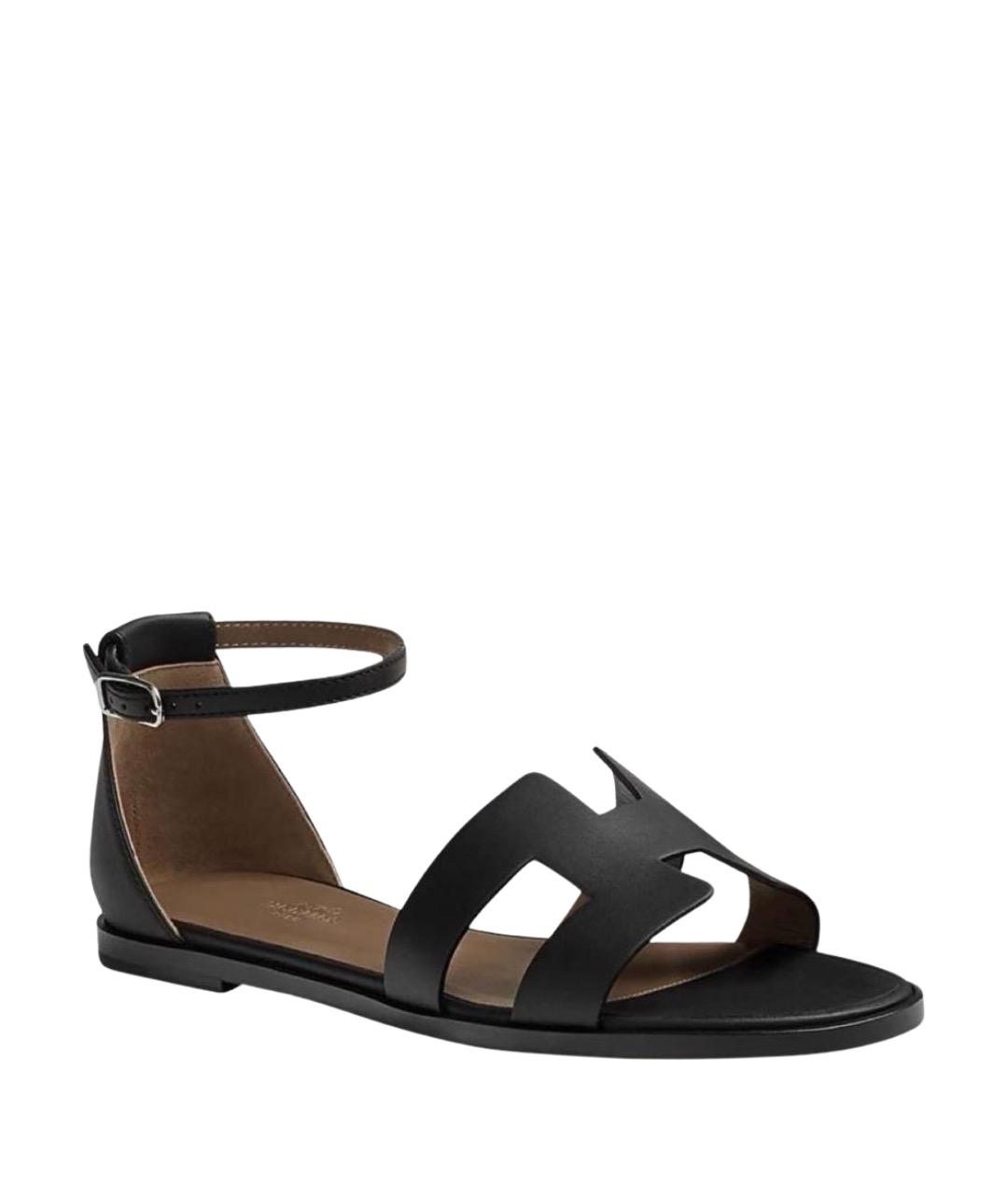 HERMES Черные кожаные сандалии, фото 1