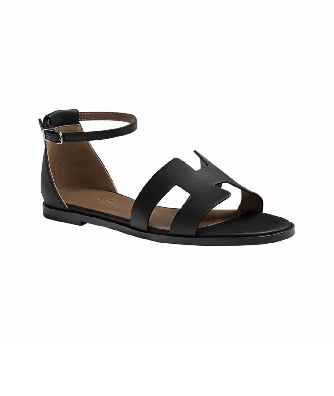 HERMES Черные кожаные сандалии, фото 8