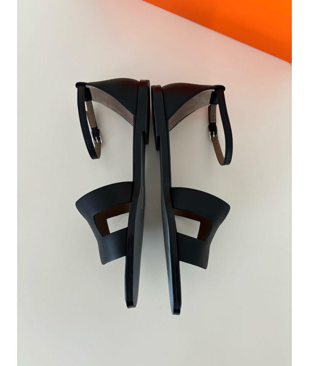 HERMES Черные кожаные сандалии, фото 3