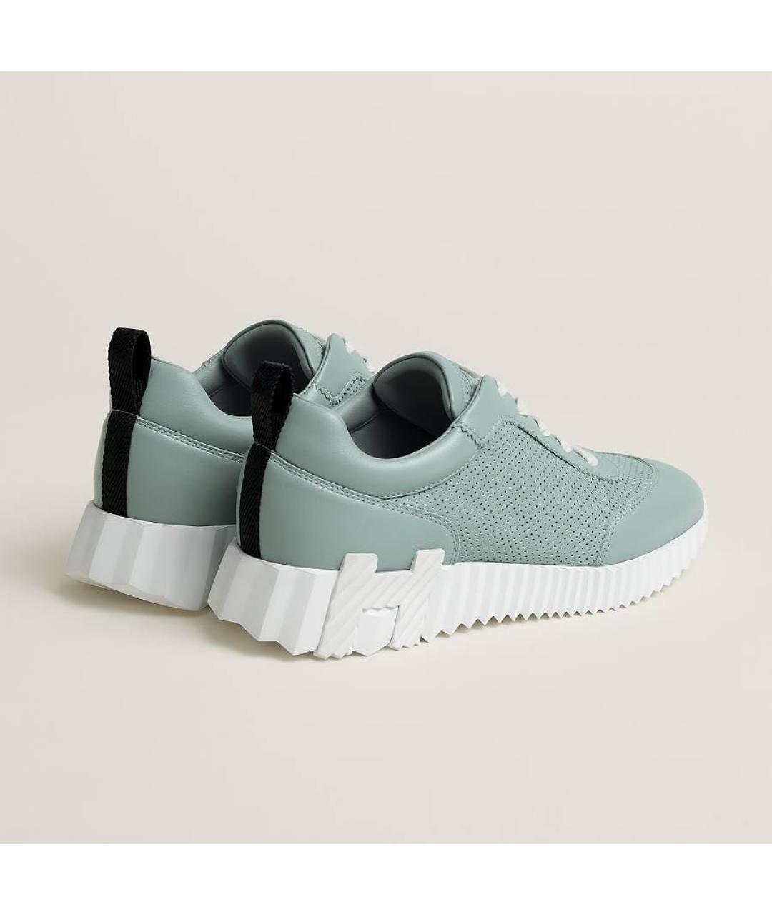 HERMES Бирюзовые кожаные кроссовки, фото 4