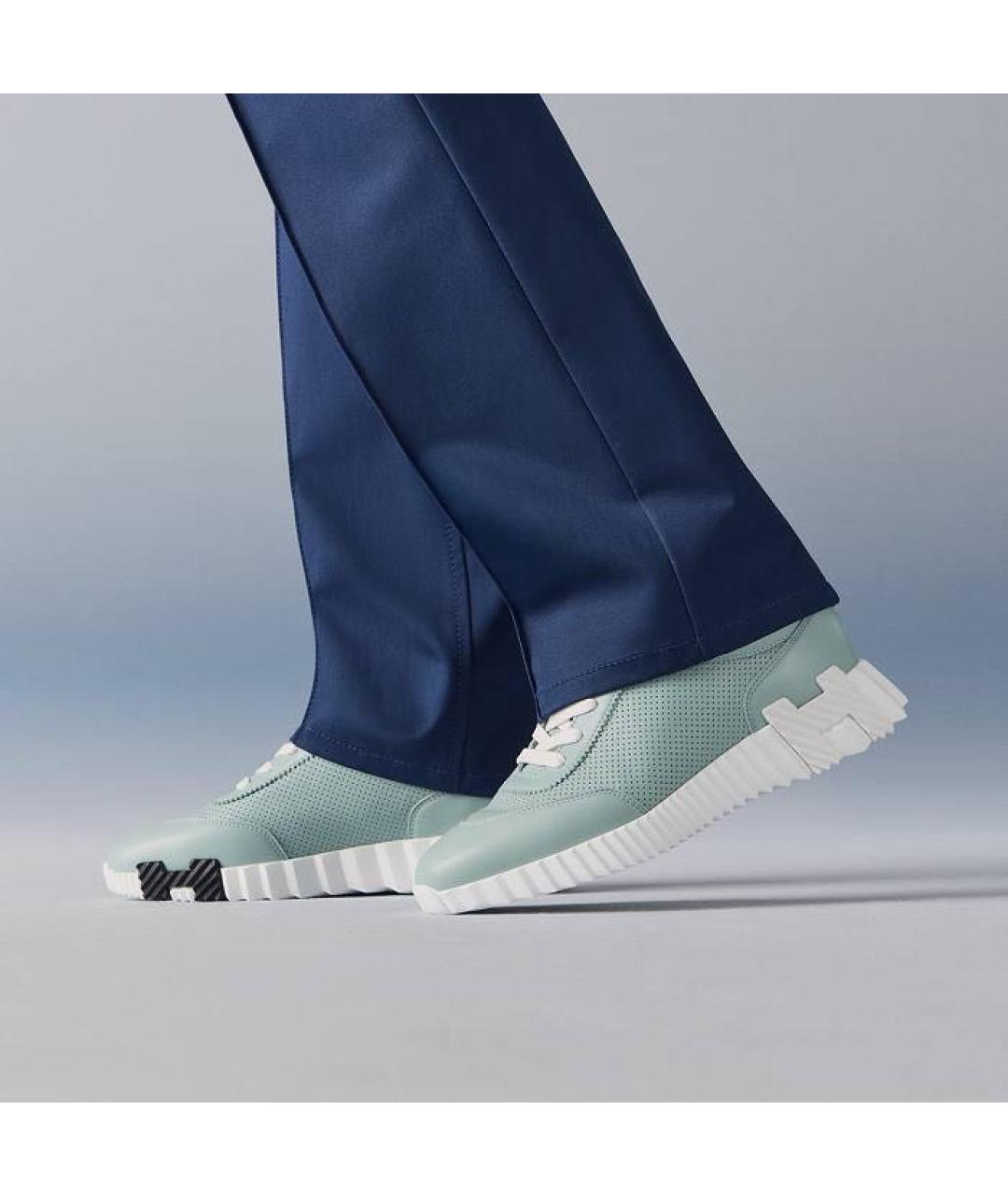 HERMES Бирюзовые кожаные кроссовки, фото 3