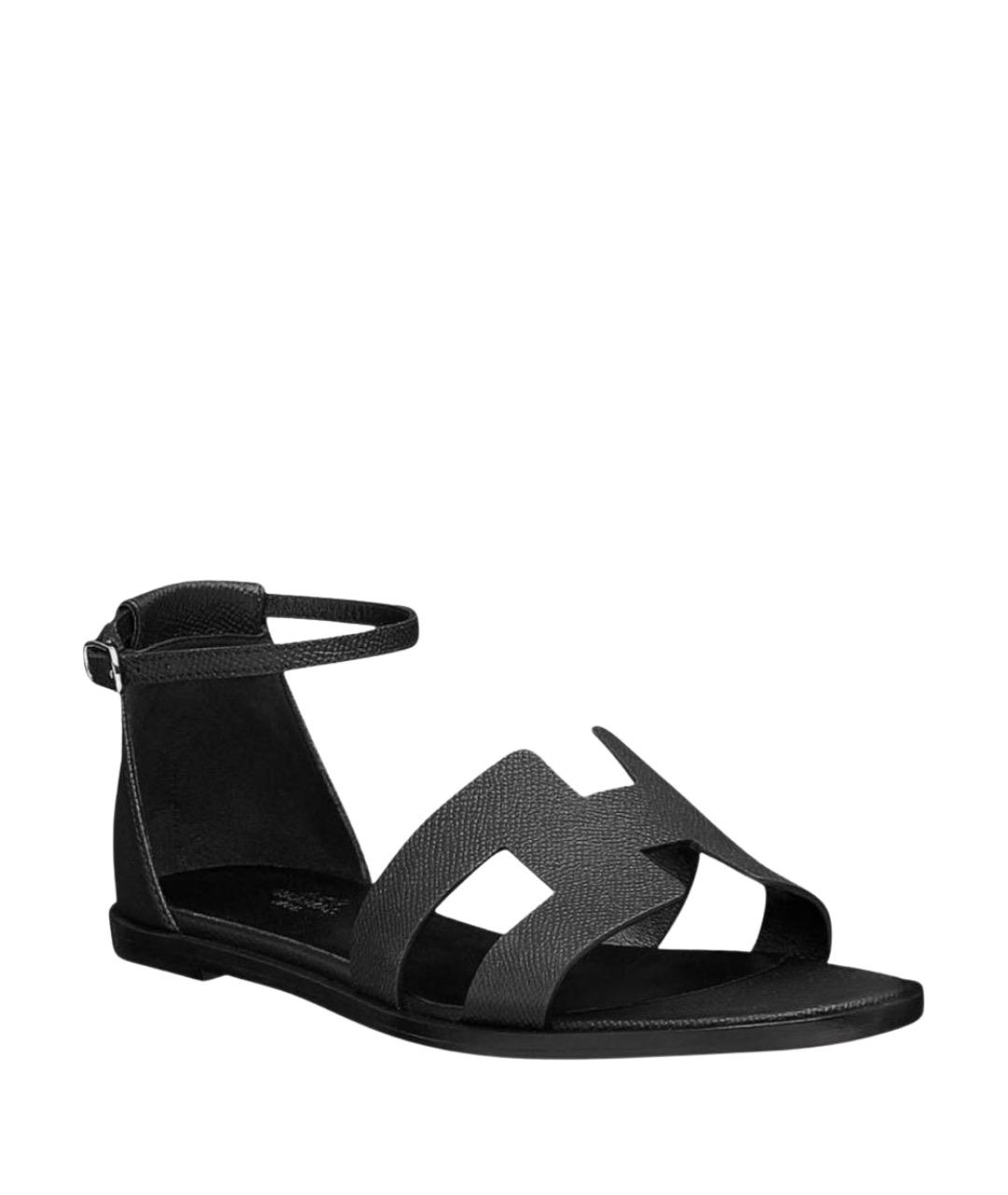 HERMES Черные кожаные сандалии, фото 1